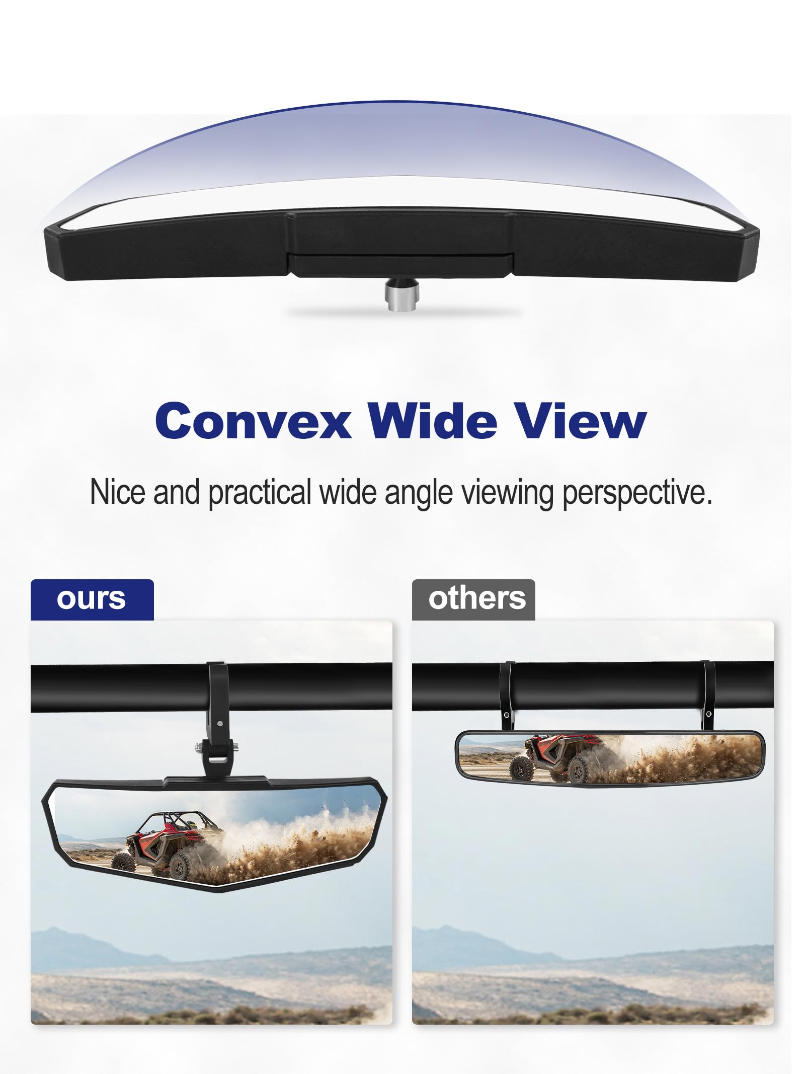 ZIDIYORUO UTV Rear View Mirror, HD SXS UTV Center Mirror with Aluminum Clamp fits 1.5''-2.0'' Roll Cage Mount, Compatible with P