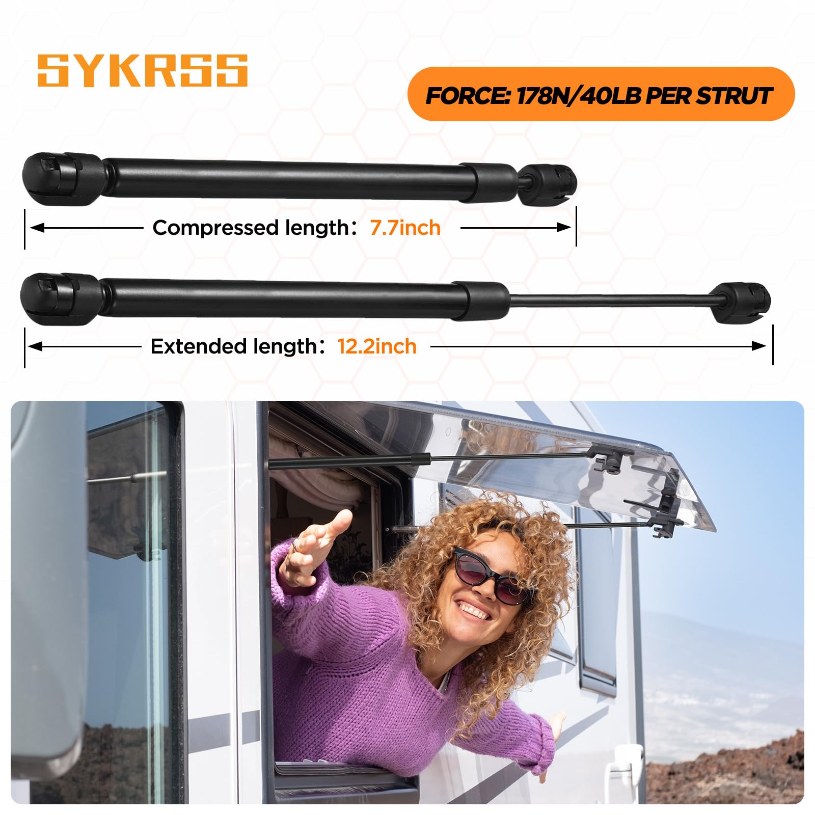 SYKRSS C16-11028 12 '' Gas Strut 12inch 40Lbs/178N Struts Shock Lift Support Gas Spring for Camper Shell Side Window,Pickup Topp