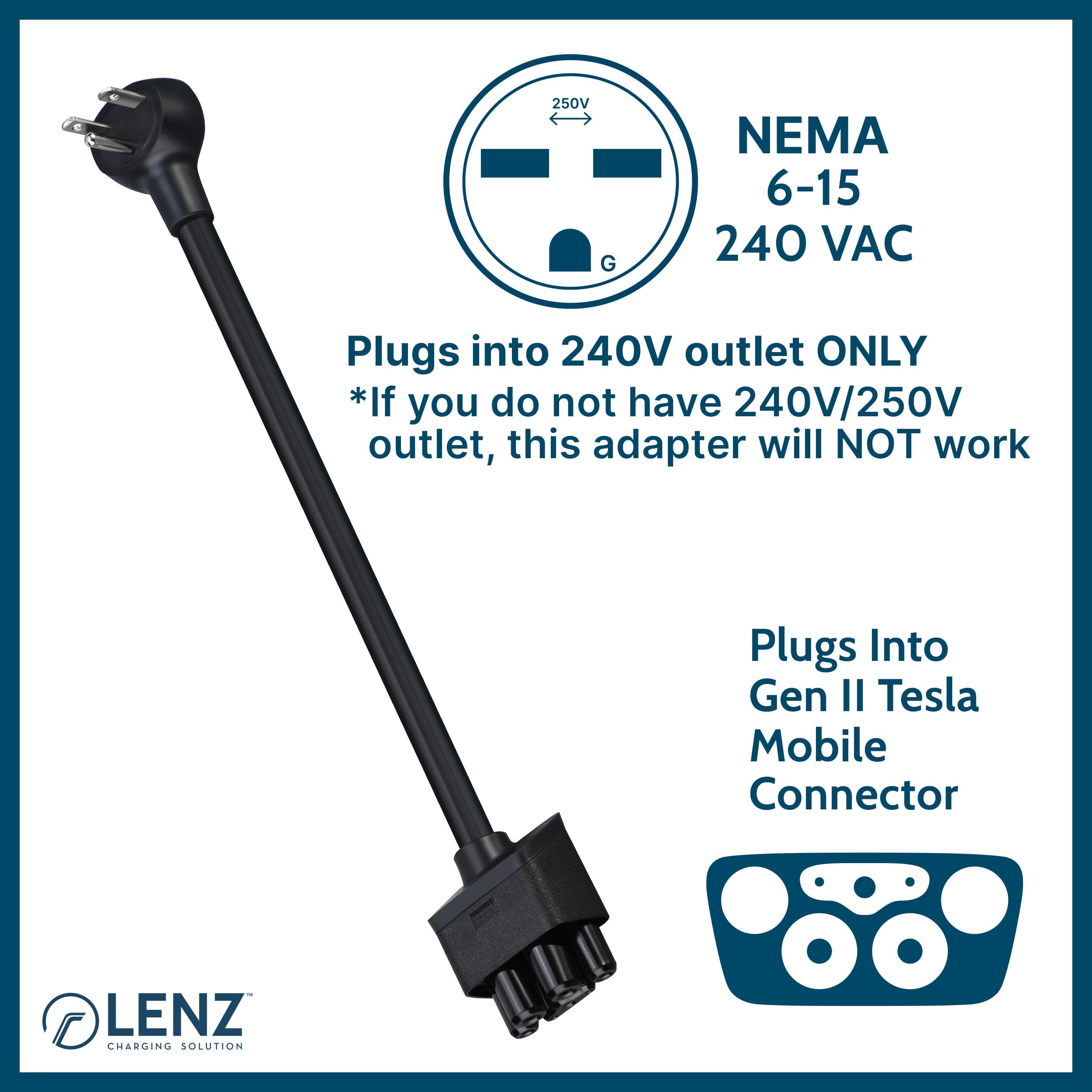 Lenz Nema 06-15 Adapter For Tesla Gen 2 Mobile Charger (Verify Correct Outlet For Plug), Plug Tesla Portable Charger To 240V 6-1