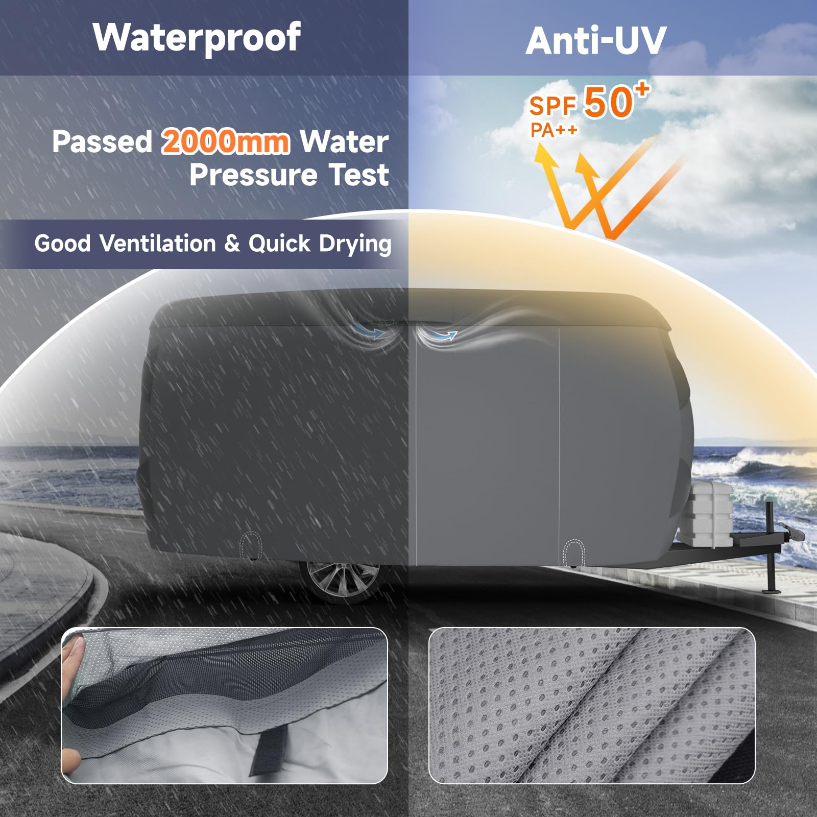 Vinpatio Fiberglass Travel Trailer Cover, Toy Hauler Cover Fits 11'-13' Trailers, Fiberglass Trailer Rv Cover With Windproof Str