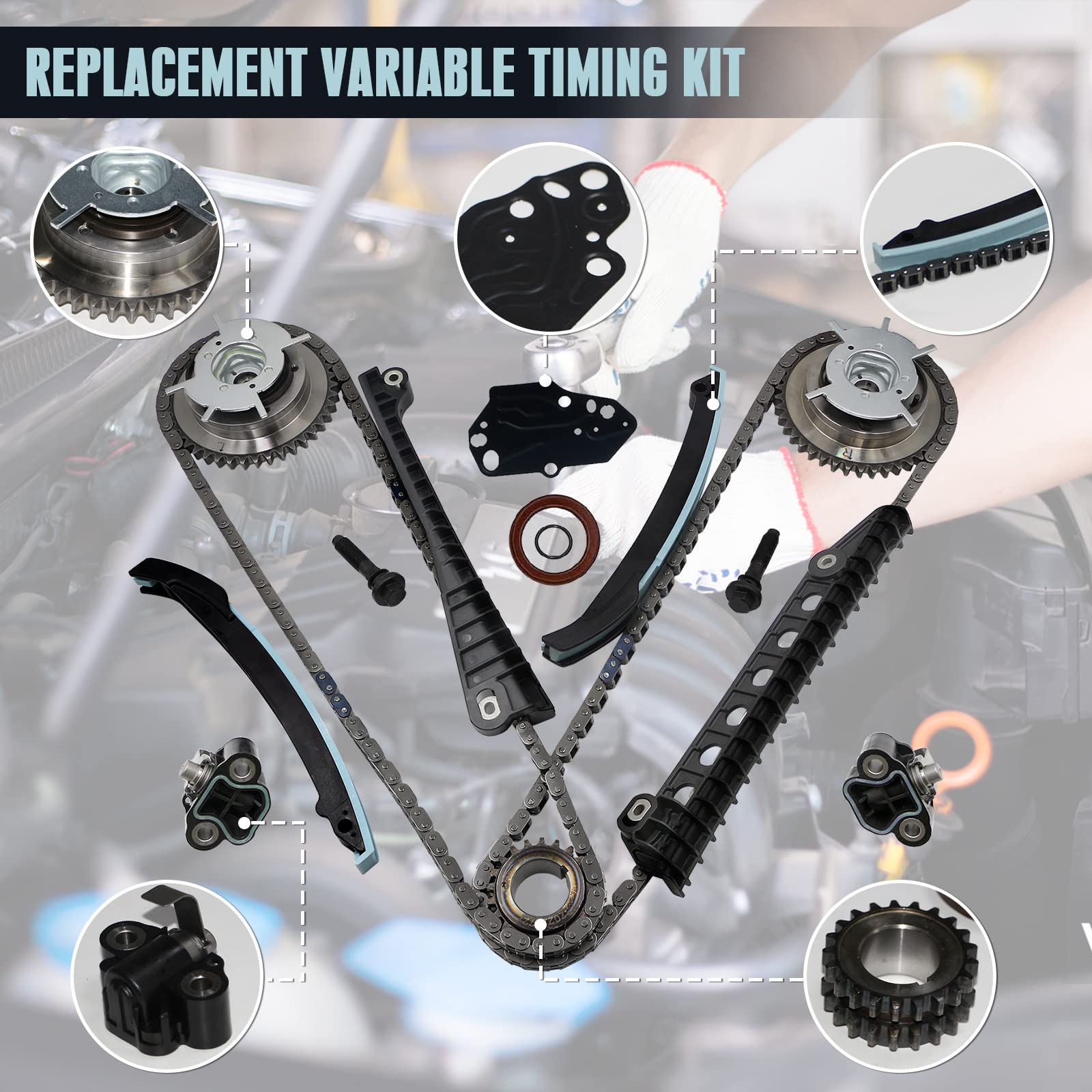 5.4 Timing Chain Kit W/Cam Phaser Timing Chain Tensioner Sprocket For 2005 Ford F150 2004-2008 2005-2010 Ford Expedition 5.4 3V