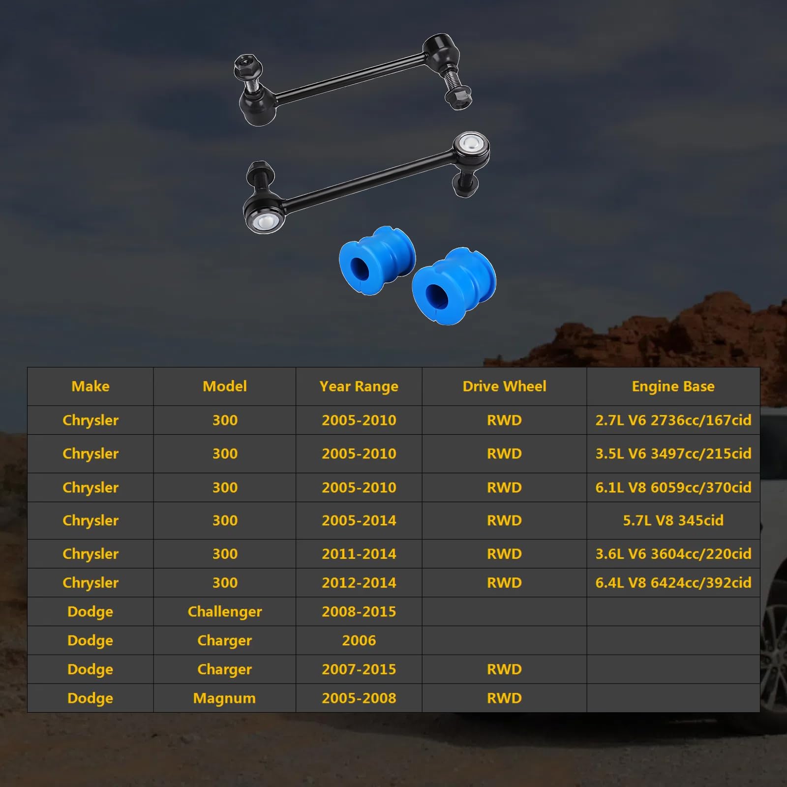 HHCM Front Sway Bar Links and Bushings 4PCS K200170 K80822 K80823 for Chrysler 300 RWD 2005-2014, for Dodge Challenger 2008-2015