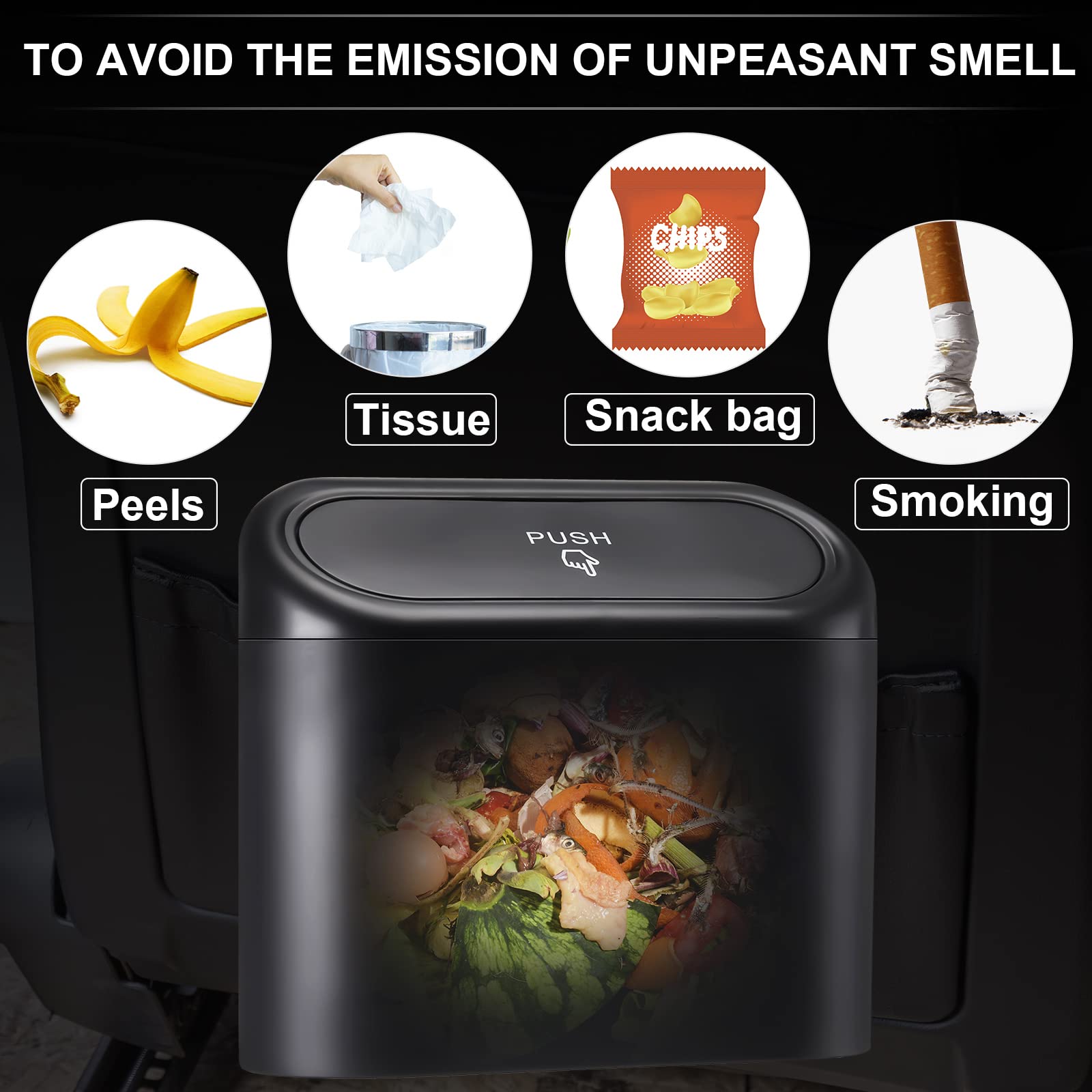 2 Pcs Car Garbage Can, Car Trash Can Bin with Lid and 60 Trash Bags Leakproof Small Trashcan Bin Dustbin Driver Organizer Access