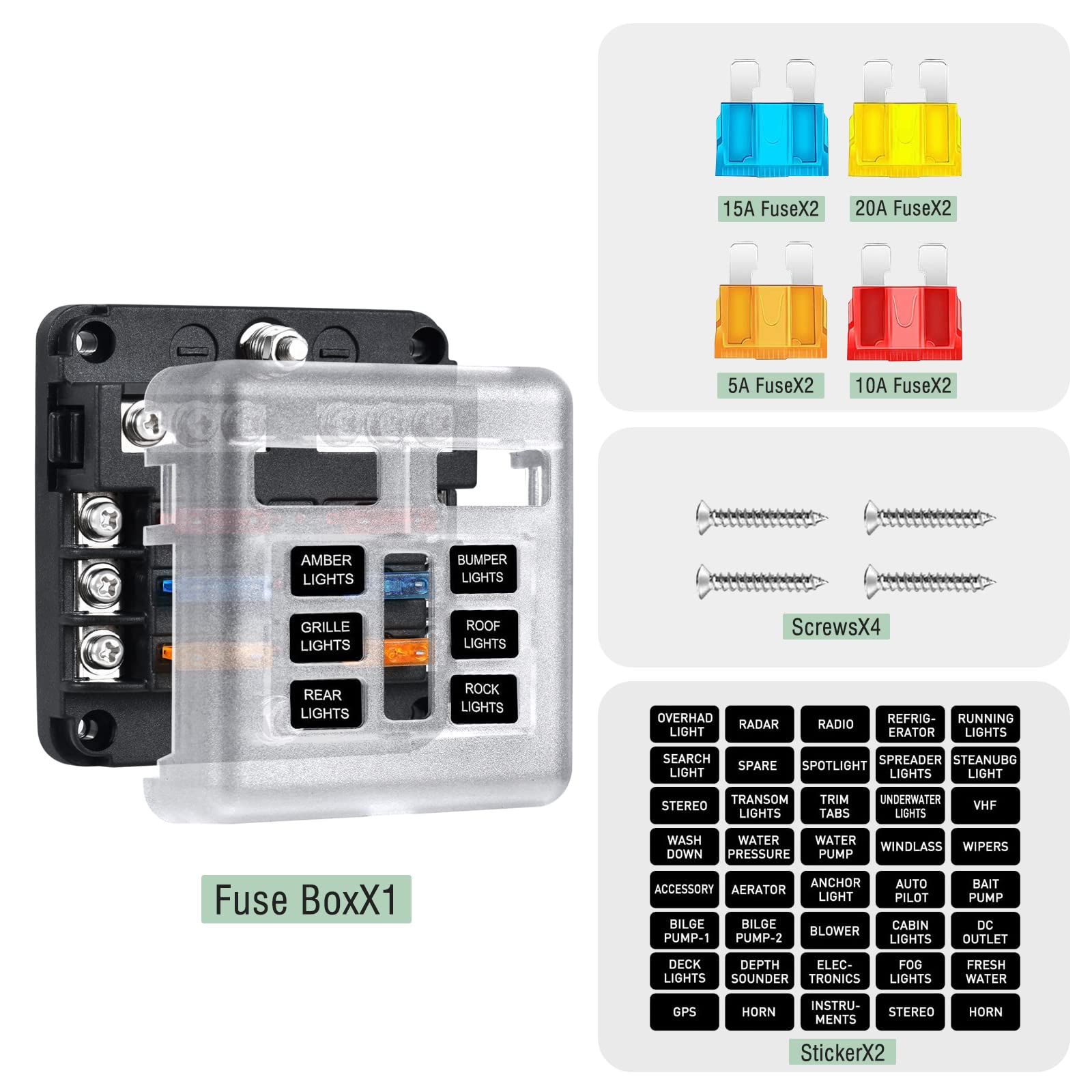 6-Way Marine Fuse Block,Waterproof 12v Fuse Block with LED Indicator for 12V/24V Automotive Golf Cart Truck Car Boat Marine RV M