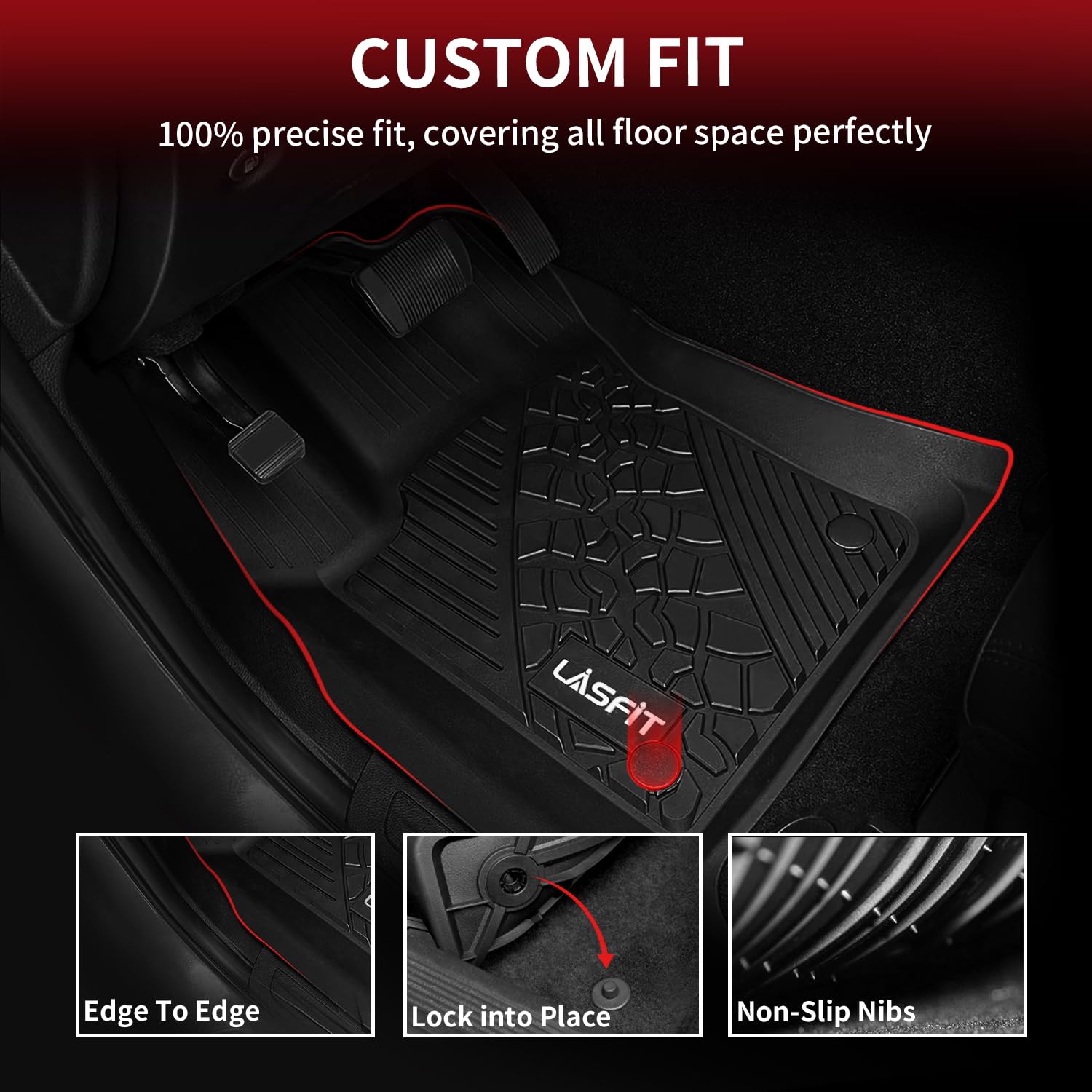 Lasfit Floor Mats For Jeep Grand Cherokee 2016-2021 5-Seat, For Dodge Durango 2016-2025 5-Seat (Not For 6-Seat), All Weather Tpe