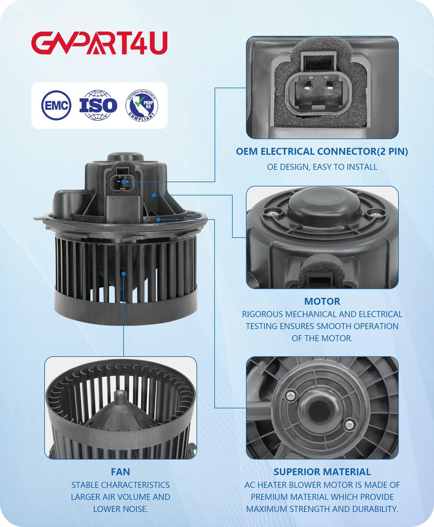 Gvpart4U Front Blower Motor For 2000 2001 2002 2003 2004 2005 2006 Chevy Tahoe Silverado Avalanche Suburban, 2000-2006 Gmc Sierr