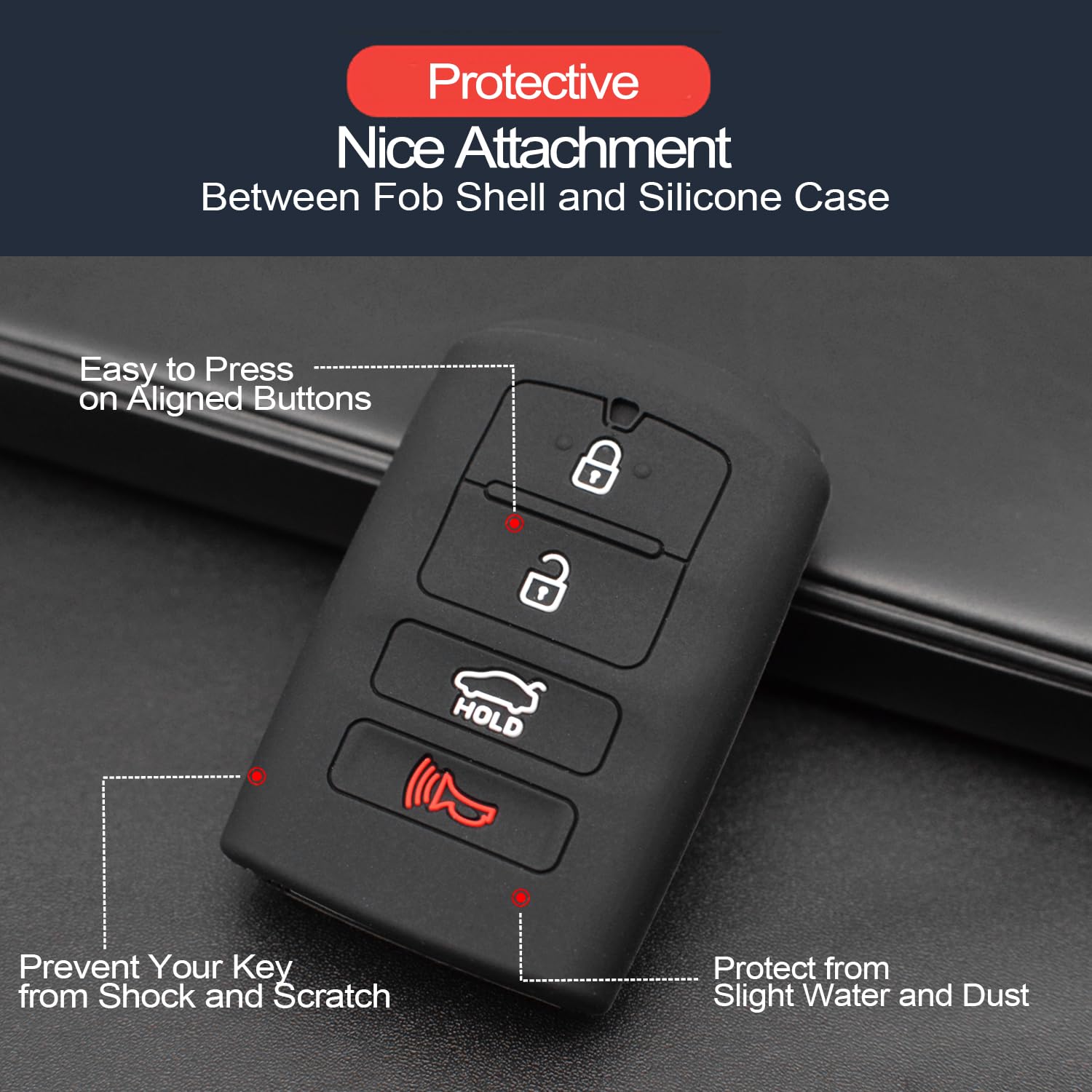 Infipar 2Pcs Compatible With Kia Cadenza K7 Kia K900 K9 Smart 4 Buttons Key Fob Cover Case Key Chain Protector Keyless Remote Ho