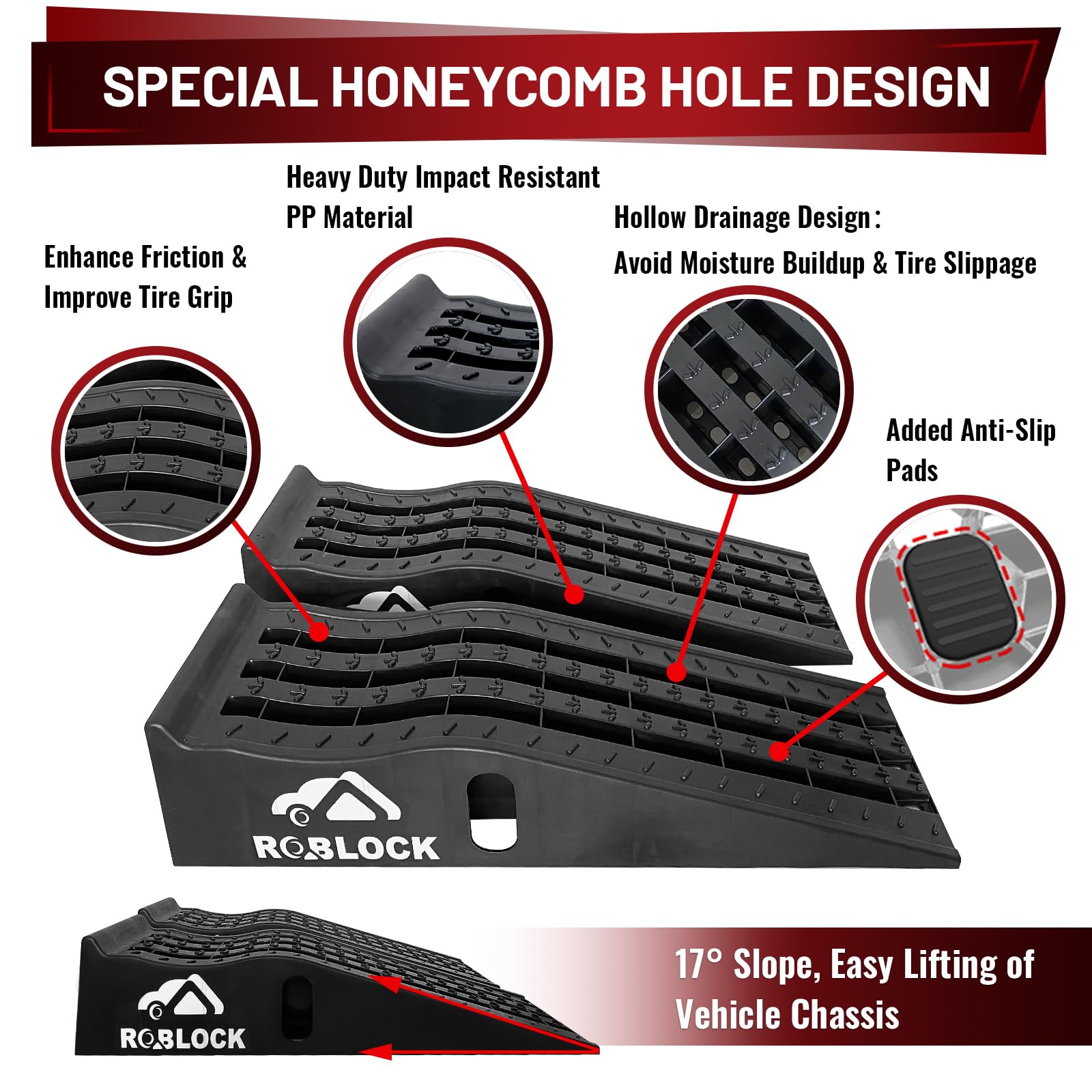 Roblock Heavy Duty Low Profile Car Ramps For Oil Changes, Portable Car Ramps For Low Cars High Lift And Jack Support, Vehicle Ra