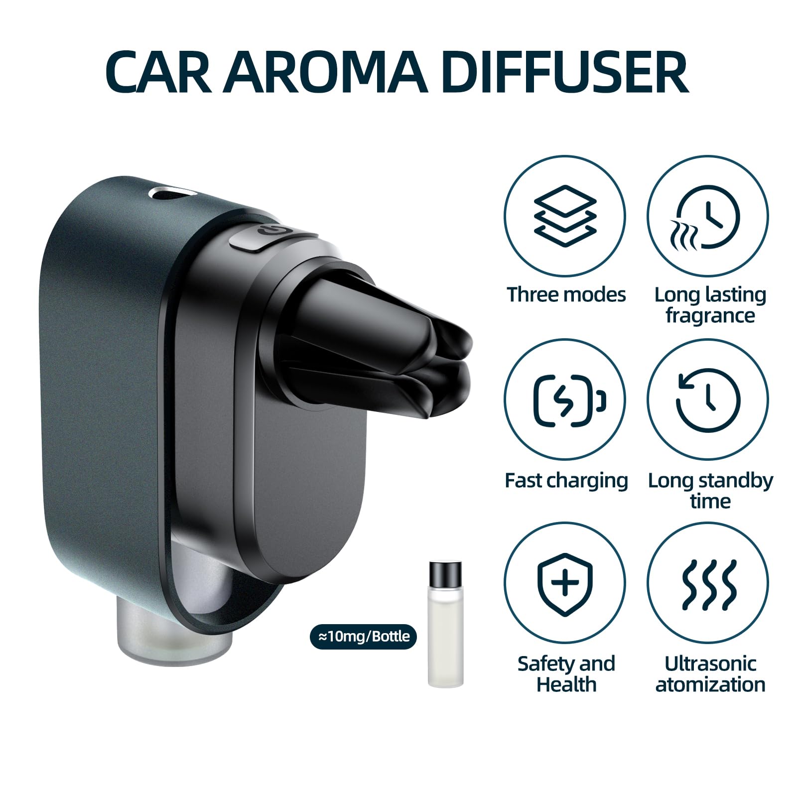 Qzd Smart Car Air Freshener Diffuser - Rechargeable Car Diffuser With 3 Modes, Ultrasonic Aroma Diffuser With 4 Essential Oils,