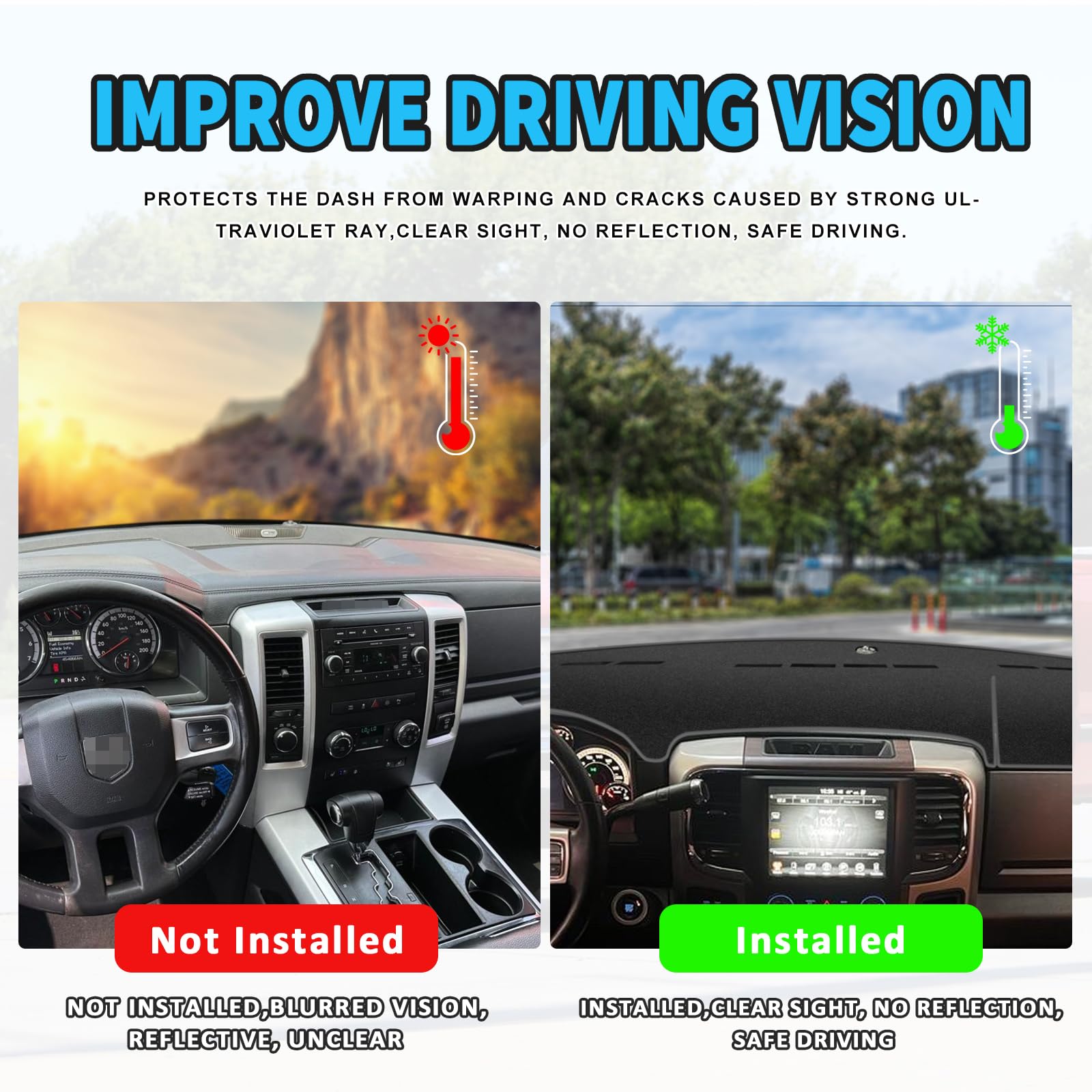 POSAID Dash Cover for Dodge Ram 1500 2500 3500 Dashboard Cover Mat Custom Fit 2010-2018 Dodge Ram Dash Mat Protector, Black