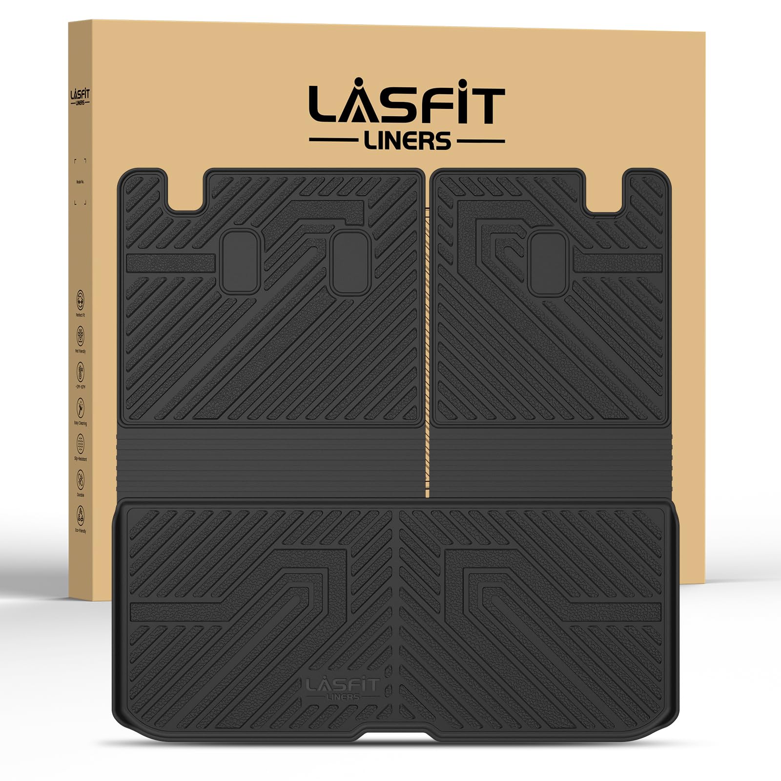 Lasfit Trunk Mat With Backrest Mat For Honda Pilot 2016-2023 2024 2025 (7&8 Seats), All Weather Tpe Custom Fit Cargo Mat Liner T