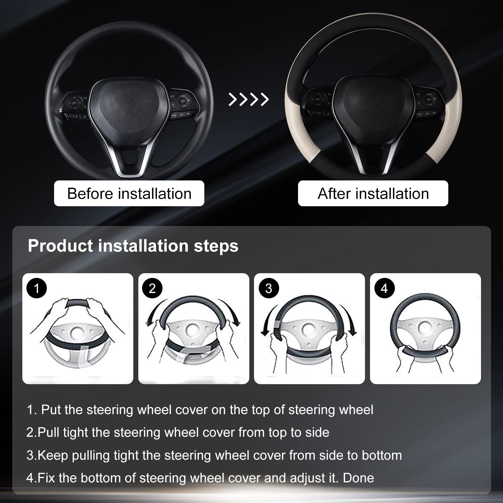 Follicomfy Auto Car Leather Steering Wheel Cover Anti Slip Wrap 15'' (Beige)