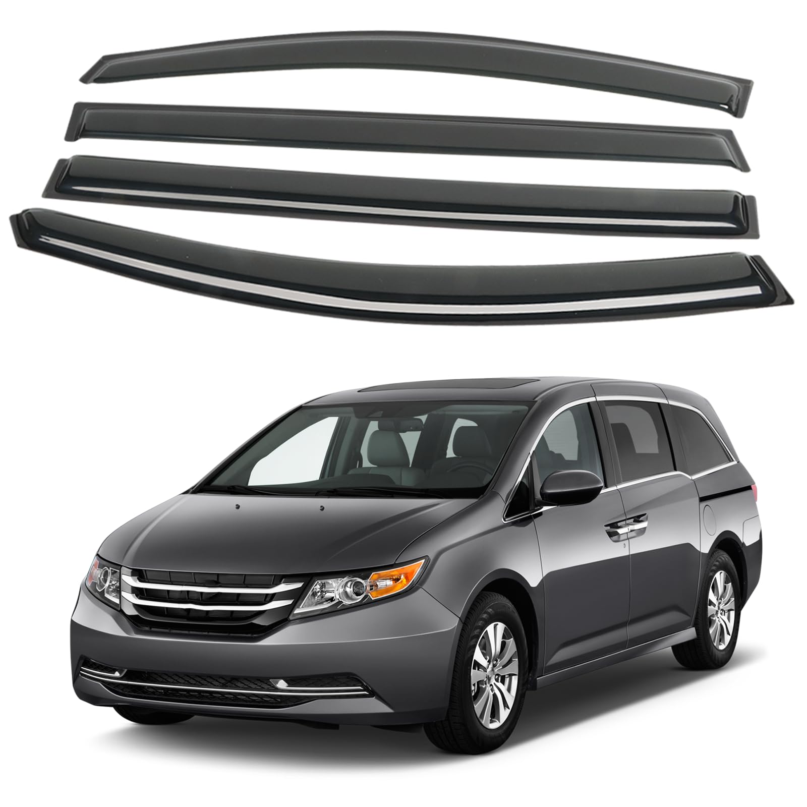 4PCS Rain Guards Fit for Honda Odyssey 2011-2017, Durable Front & Rear Window Visors Wind Deflector, Outside Mount Vent Shade Sh