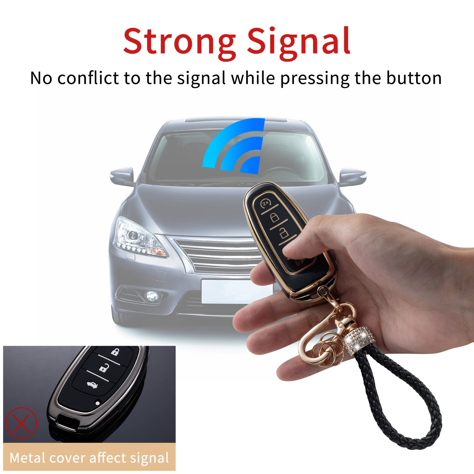 Gematay For Ford Key Fob Cover With Keychain Lanyard, Soft Tpu Key Fob Protector Compatible With Ford C-Max Edge Escape Expediti