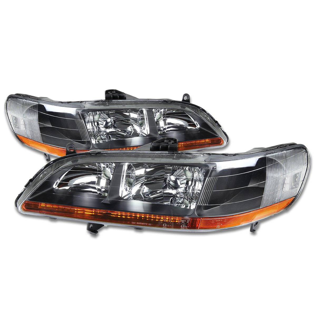 Dna Motoring Pair Of Headlights Compatible With 98-02 Honda Accord,Black/Amber,Hl-Oh-Ha98-Bk-Ab