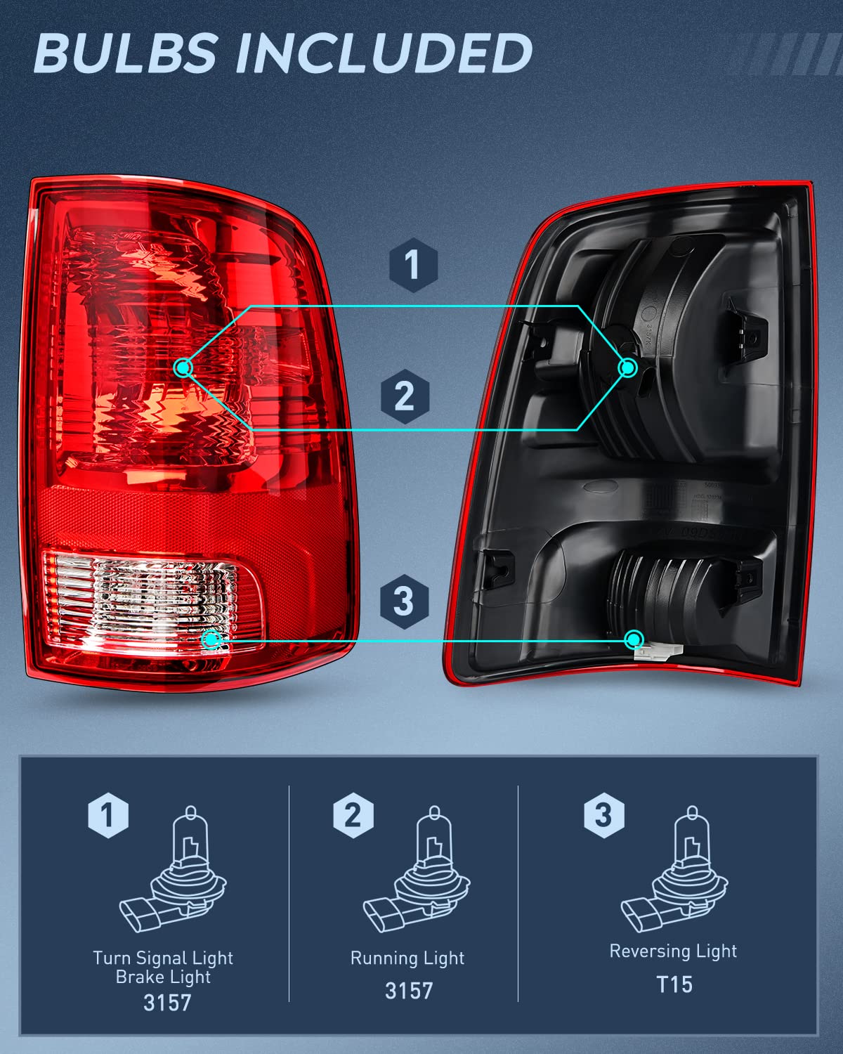 Nilight Taillight Assembly for 2009 2010 2011 2012 2013 2014 2015 2016 2017 2018 Dodge Ram 1500 2500 3500 Rear Lamp Replacement