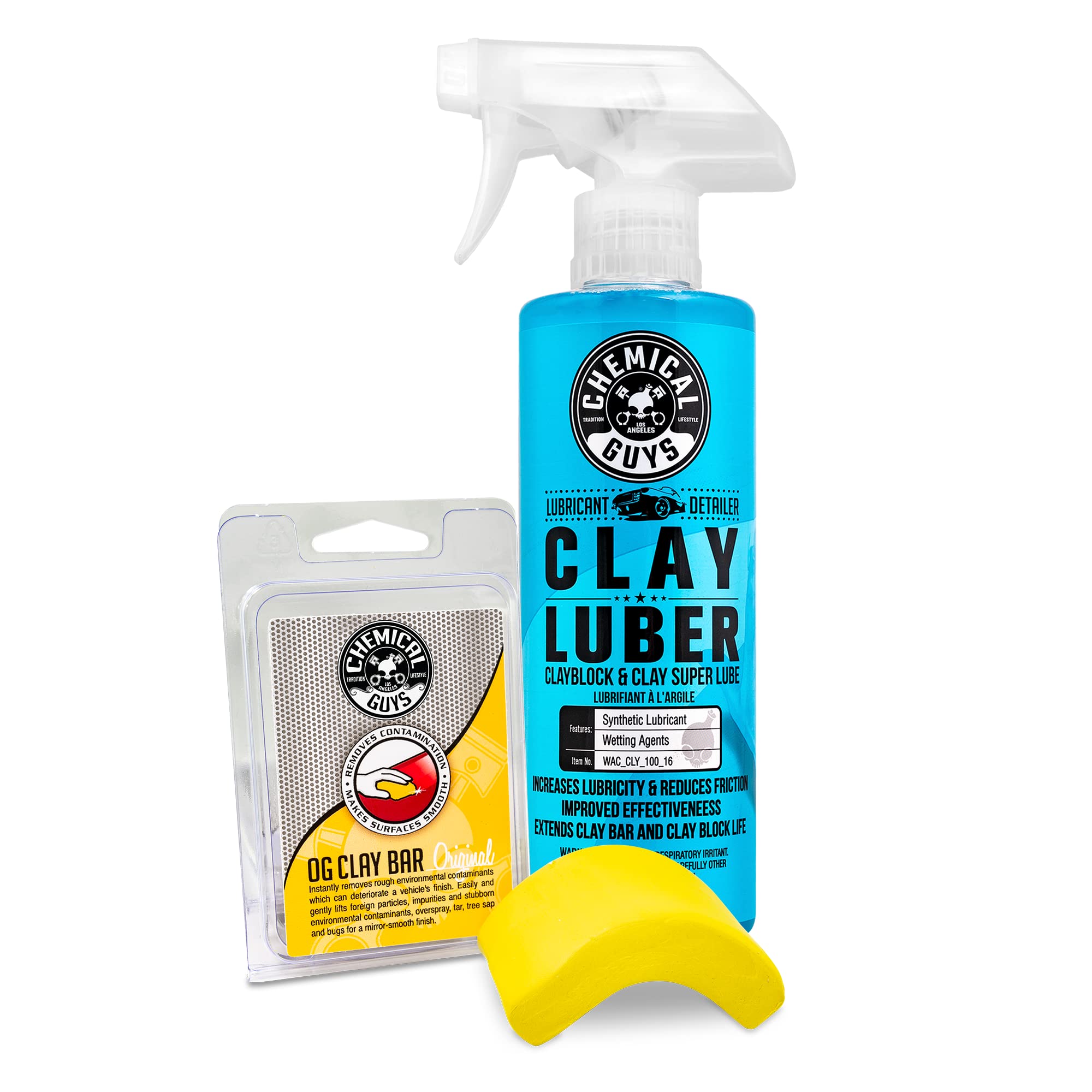 Chemical Guys CLY_113 OG Clay Bar & Lubber Synthetic Lubricant Kit - 16 fl oz, Light/Medium Duty, for Car Lovers, Detailers & Au