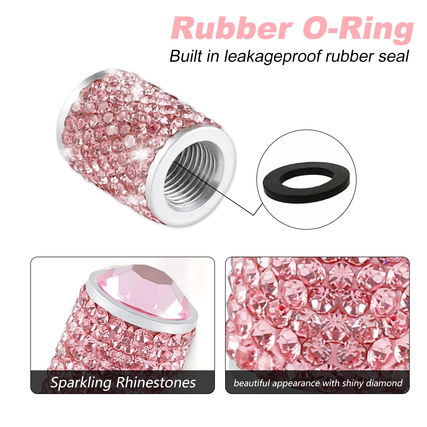 Alpmosn Car Wheel Tire Valve Caps, 4 Pcs Bling Tire Valve Caps, Crystal Tire Caps Shinny Rhinestone For Women, Universal Car Dus