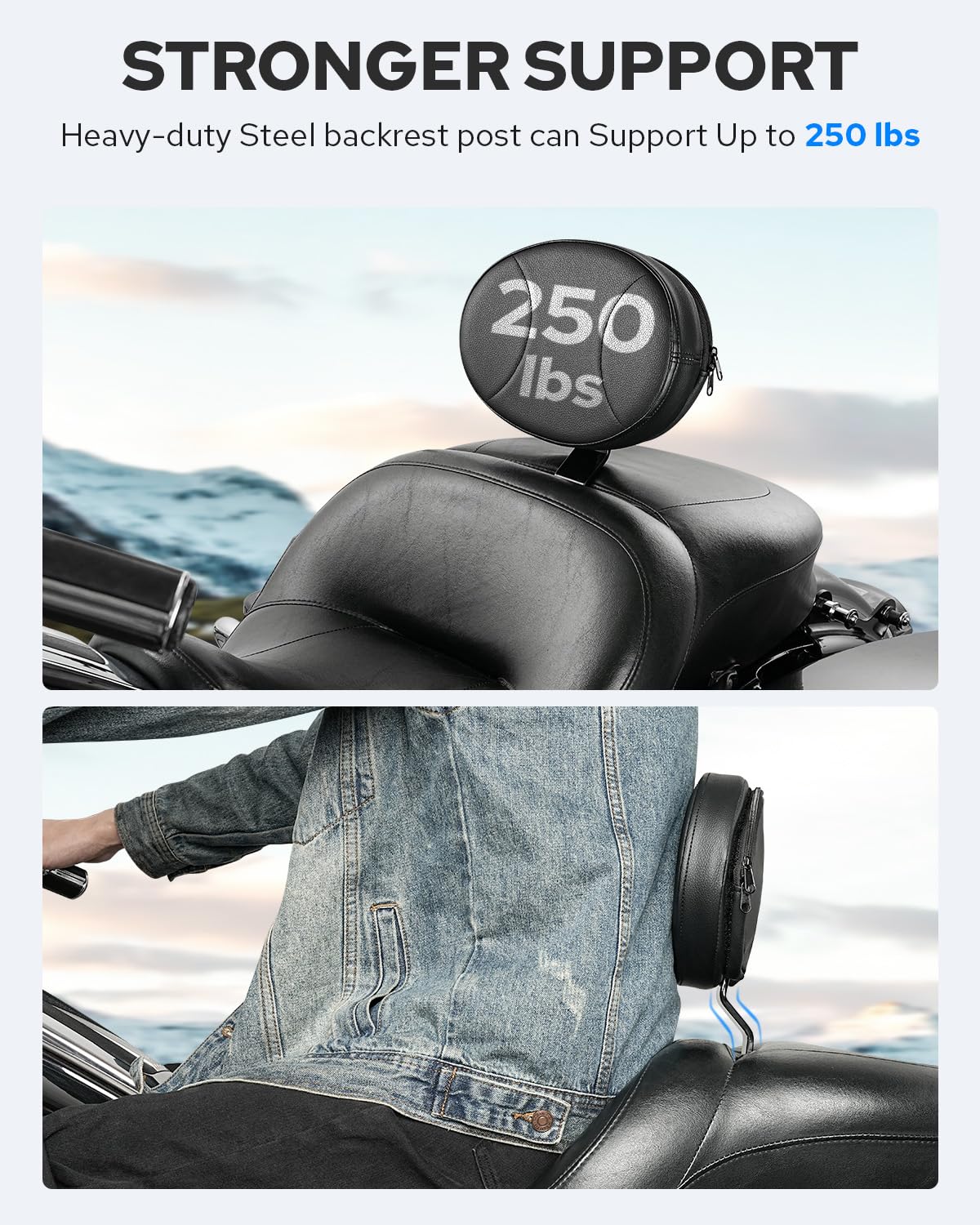 Benlari Adjustable Driver Backrest Rider Backrest Plug-In Backrest Compatible for Harley Davidson Touring Street Glide Road Glid