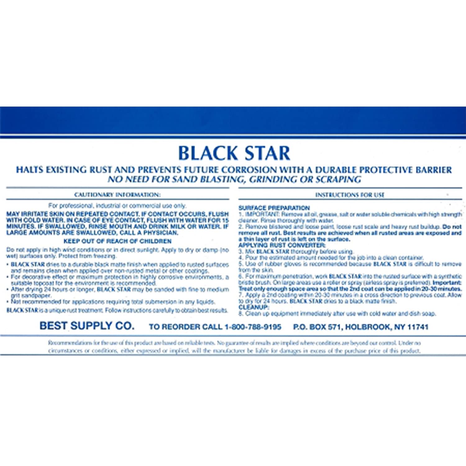 Black Star Rust Converter - Converts Rust On Any Steel Surface (1 Quart)