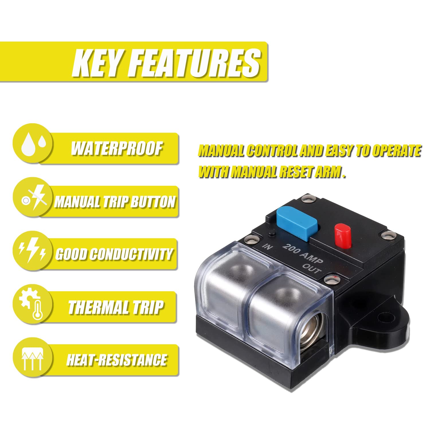 EPLZON 200A Circuit Breaker Resettable Circuit Breaker 200 amp Self Recovery Circuit Breaker Manual Reset Button for Car Audio a