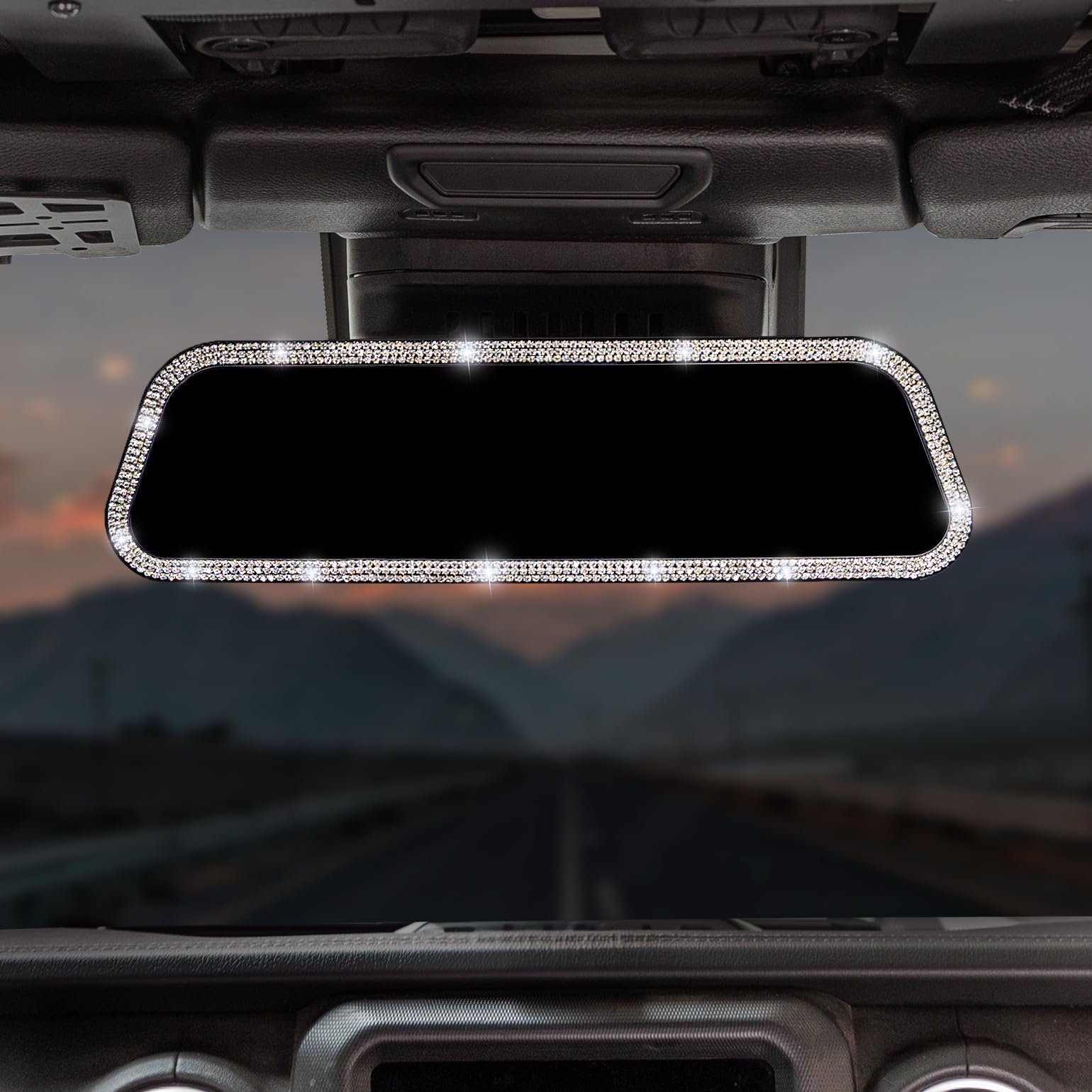 Joytutus Bling Car Rear View Mirror, 12 Inch Panoramic Rearview Mirror, Interior Clip-On Wide Angle Convex Universal Rear View T