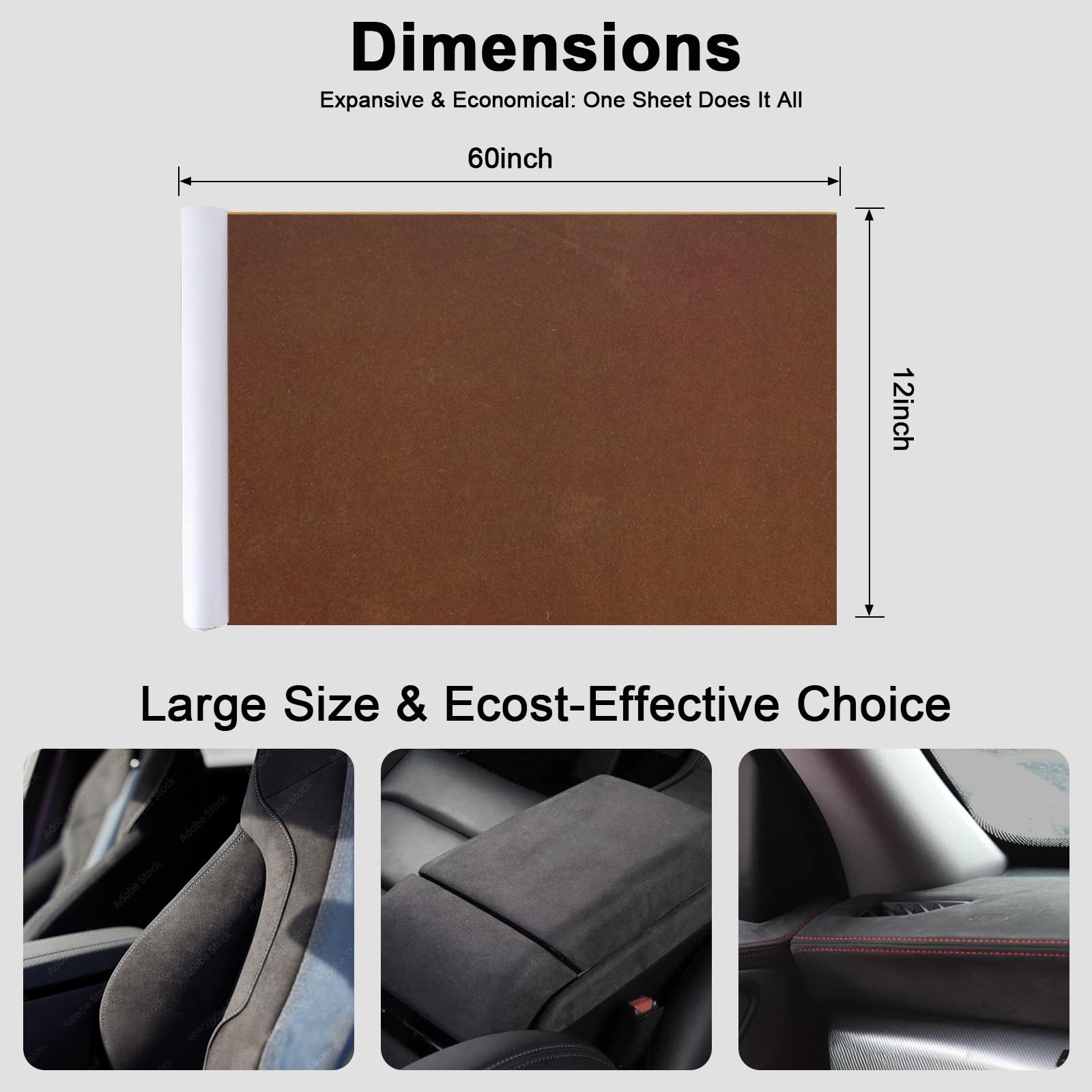 RadiantDecor Premium Dark Brown Suede Fabric Wrap - 12x60 inch Suede Wrap for Car Interior - Self-Adhesive Microfiber and Synthe