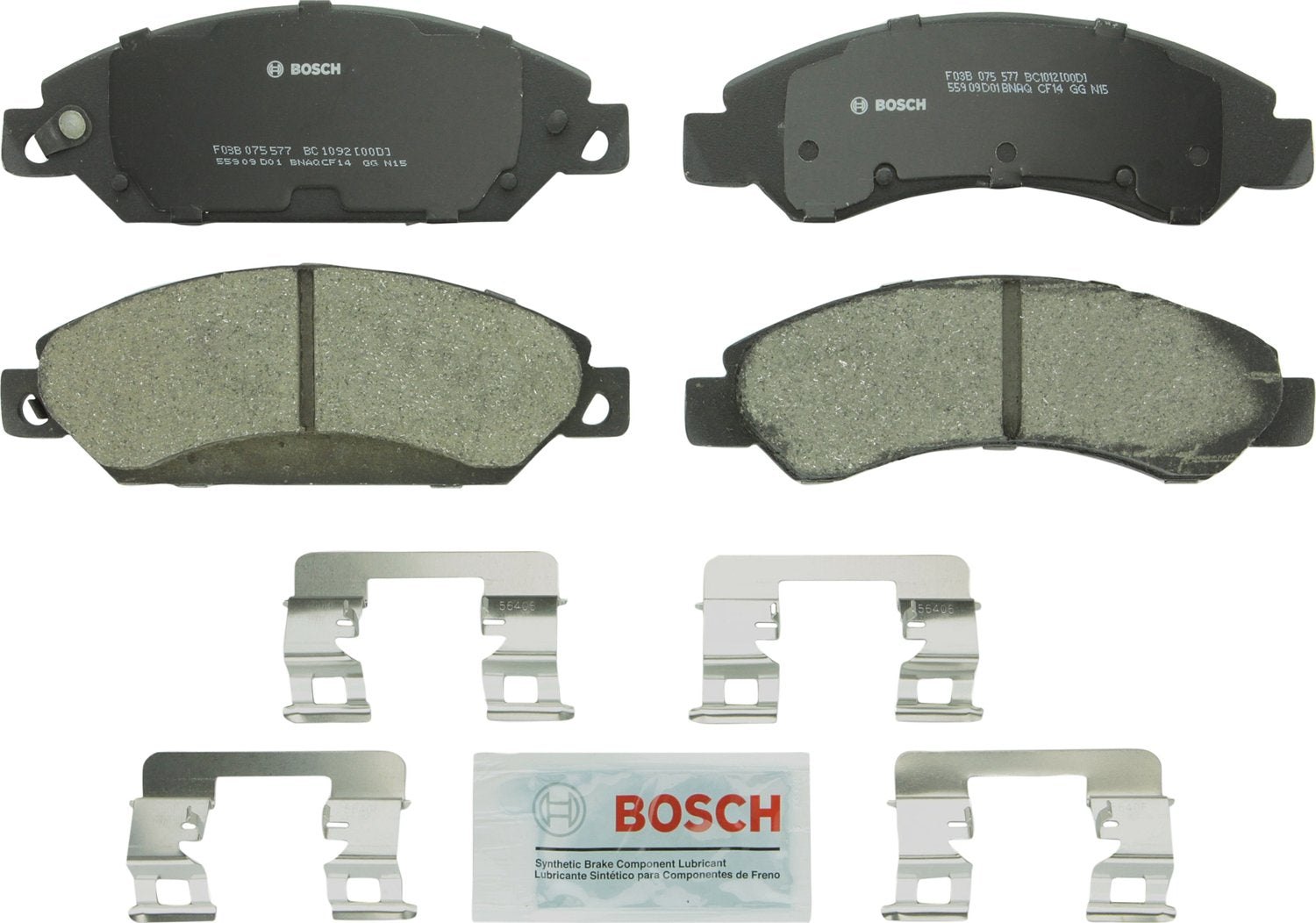Bosch Bc1092 Quietcast Premium Ceramic Disc Brake Pad Set - Compatible With Select Cadillac Escalade; Chevrolet Avalanche, Silve