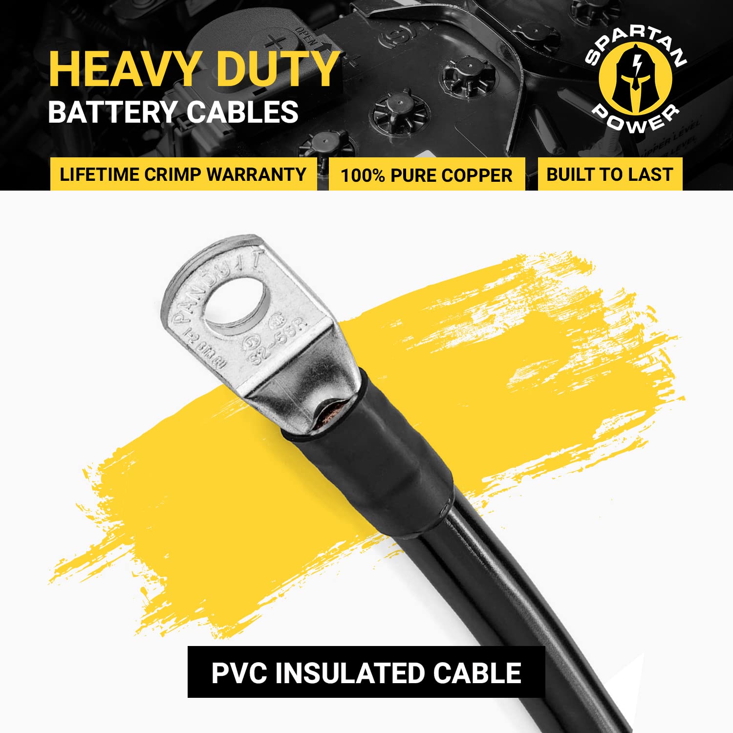 Spartan Power Battery Cable 2 Foot 4 Gauge AWG Wire Set 5/16'' M8