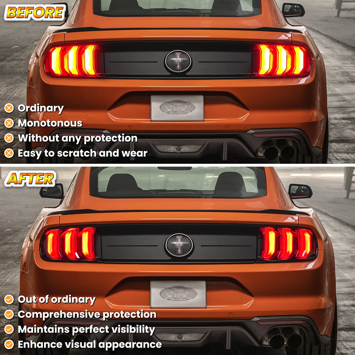 E-Cowlboy Tail Light Lamp Cover Guard Trim Frame Bezels Decoration For Ford Mustang 2018 2019 2020 2021 2022 Exterior Accessorie