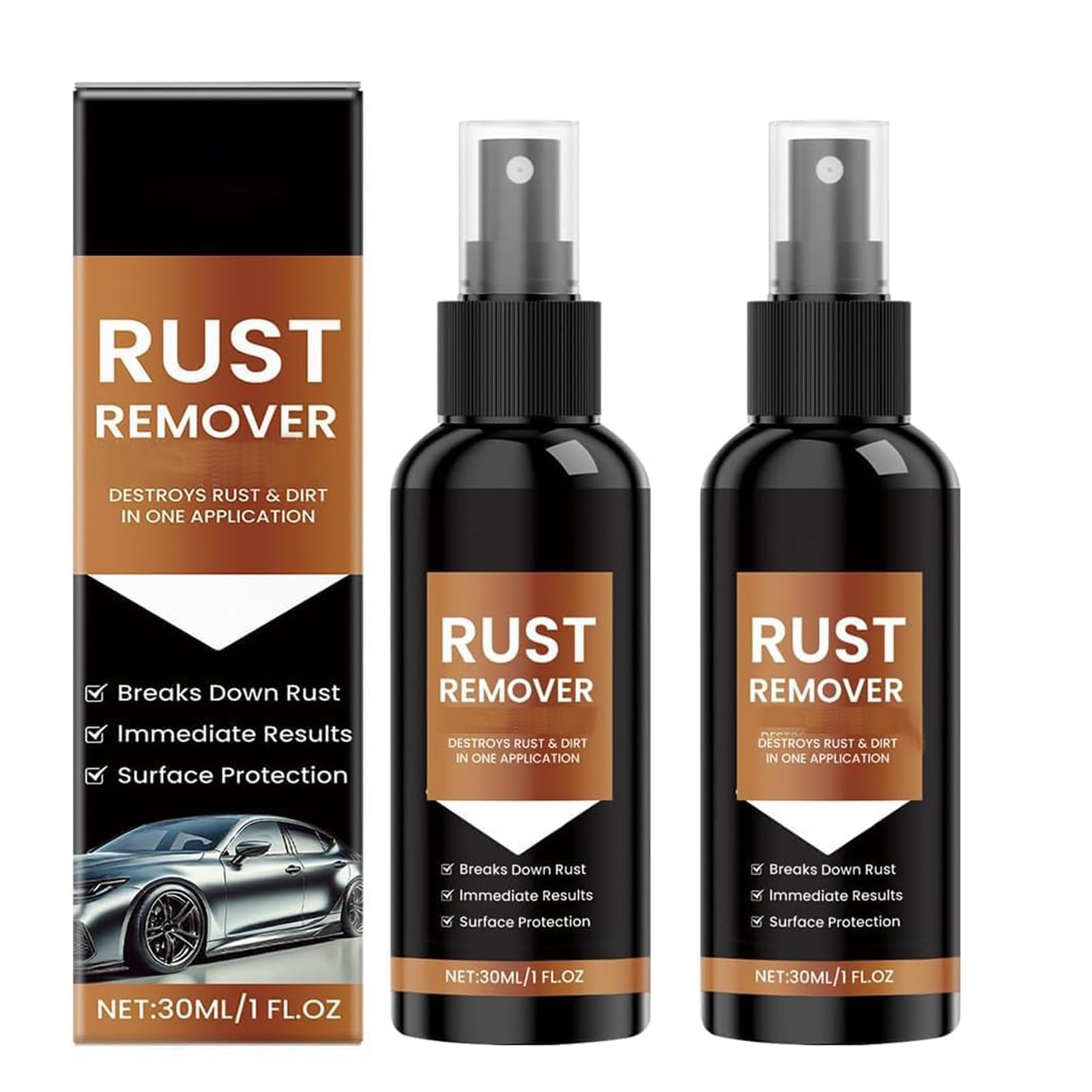 2Pcs Rust Remover Spray,2025 Upgrade Rust Remover for Metal,Destroys Rust & Dirt in One Application, for Multiple Surfaces Metal