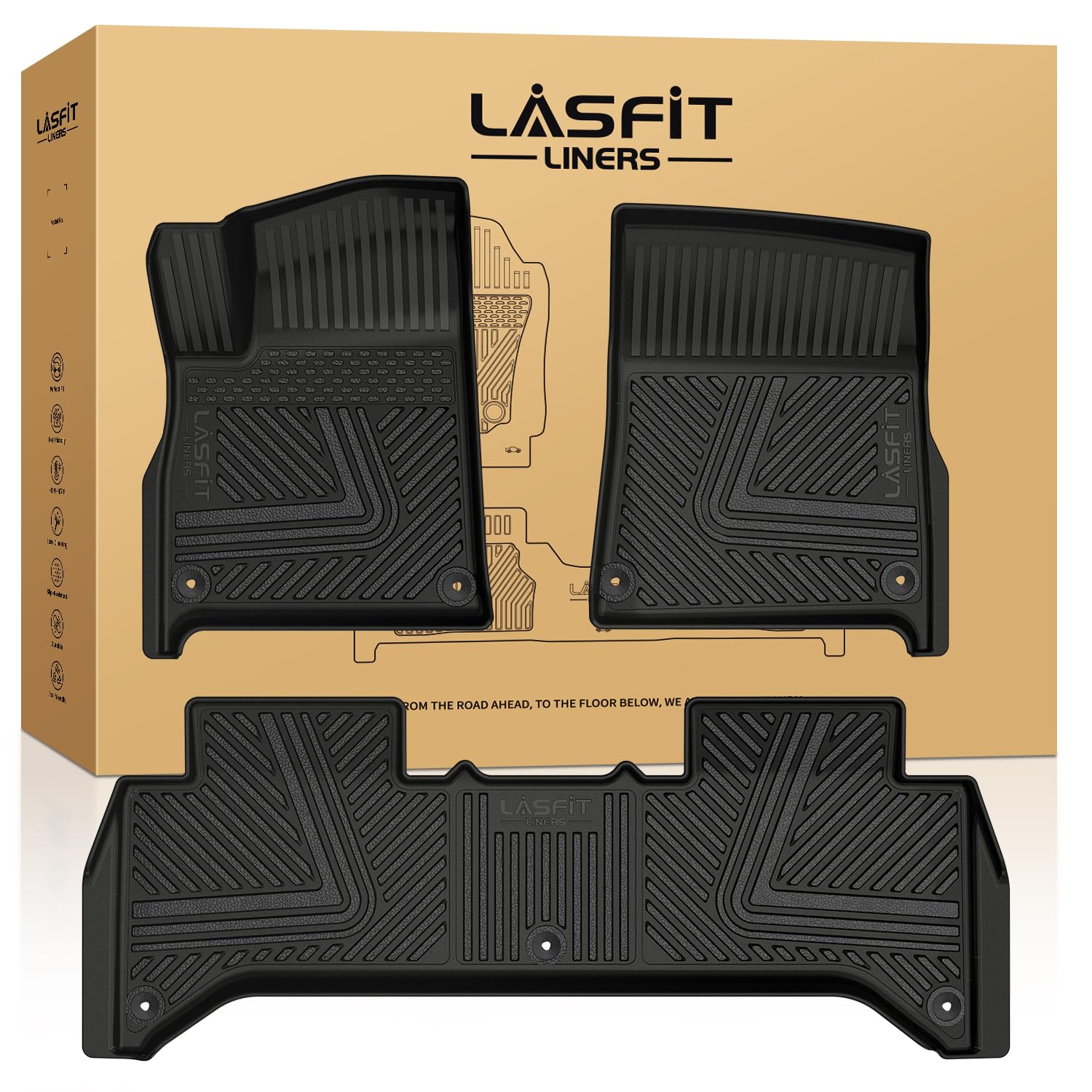Lasfit Floor Mats For Rivian R1T 2022 2023 2024, All Weather Floor Liner Tpe Custom Fit Car Mats For Rivian R1T 1St & 2Nd Row Ru