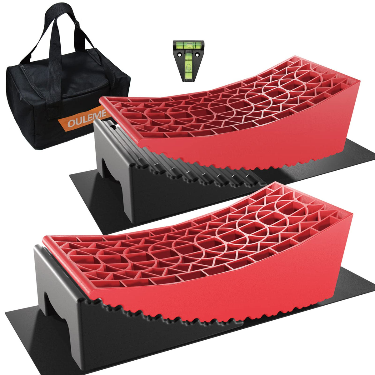 Ouleme Rv Leveling Blocks, Camper Leveler System 2 Packs For Dual Axle Tandem Wheel Travel Trailer, Include 2 Curved Leveler Ram