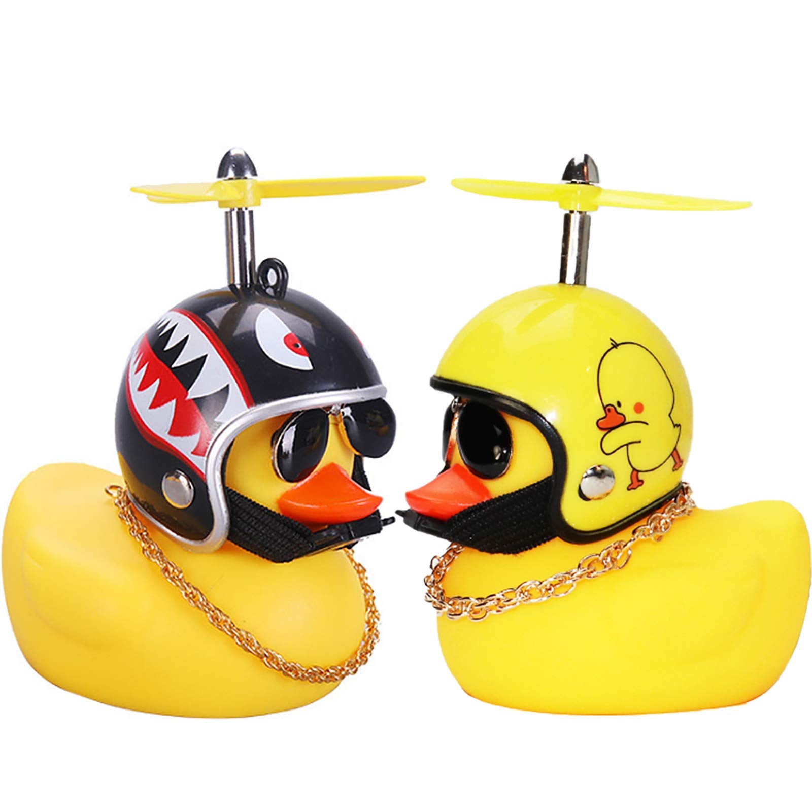 wonuu Rubber Duck Car Ornaments Yellow Duck Car Dashboard Decorations with Propeller Helmet (2Pack-Shark&Duck)