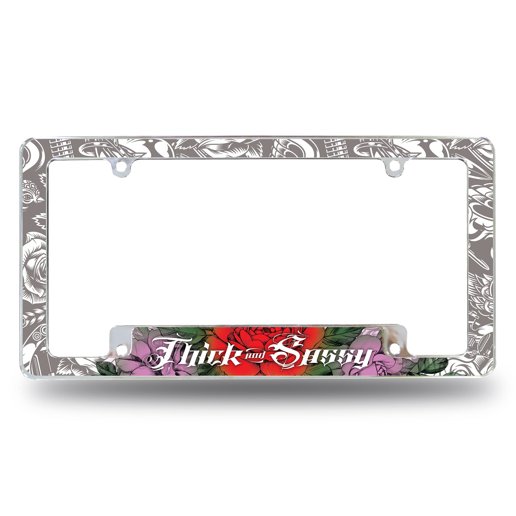 Rico Industries Thick and Sassy All Over Automotive License Plate Frame for Car/Truck/SUV (12 x 6)