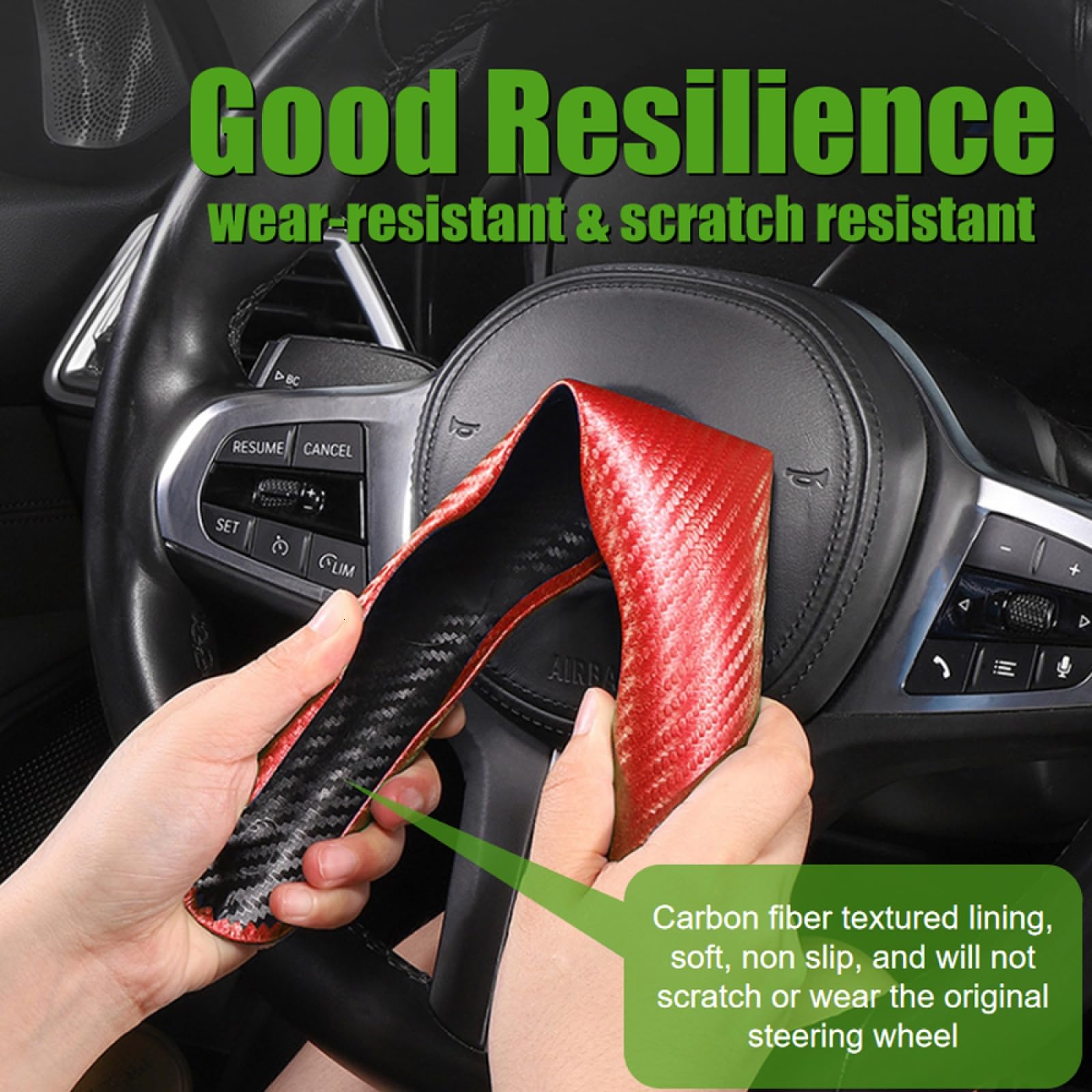 WSSROGY 3 Pack Anti-Skid Segmented Carbon Fiber Car Steering Wheel Cover Protector Universal for Most Car Wheel (Red)