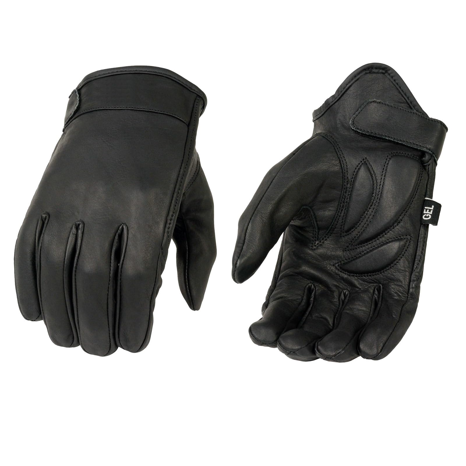 Milwaukee Leather Mg7510 Men'S Black Leather Gel Padded Palm Short Wrist Motorcycle Hand Gloves W/ ‘Full Panel Cover’ - Large