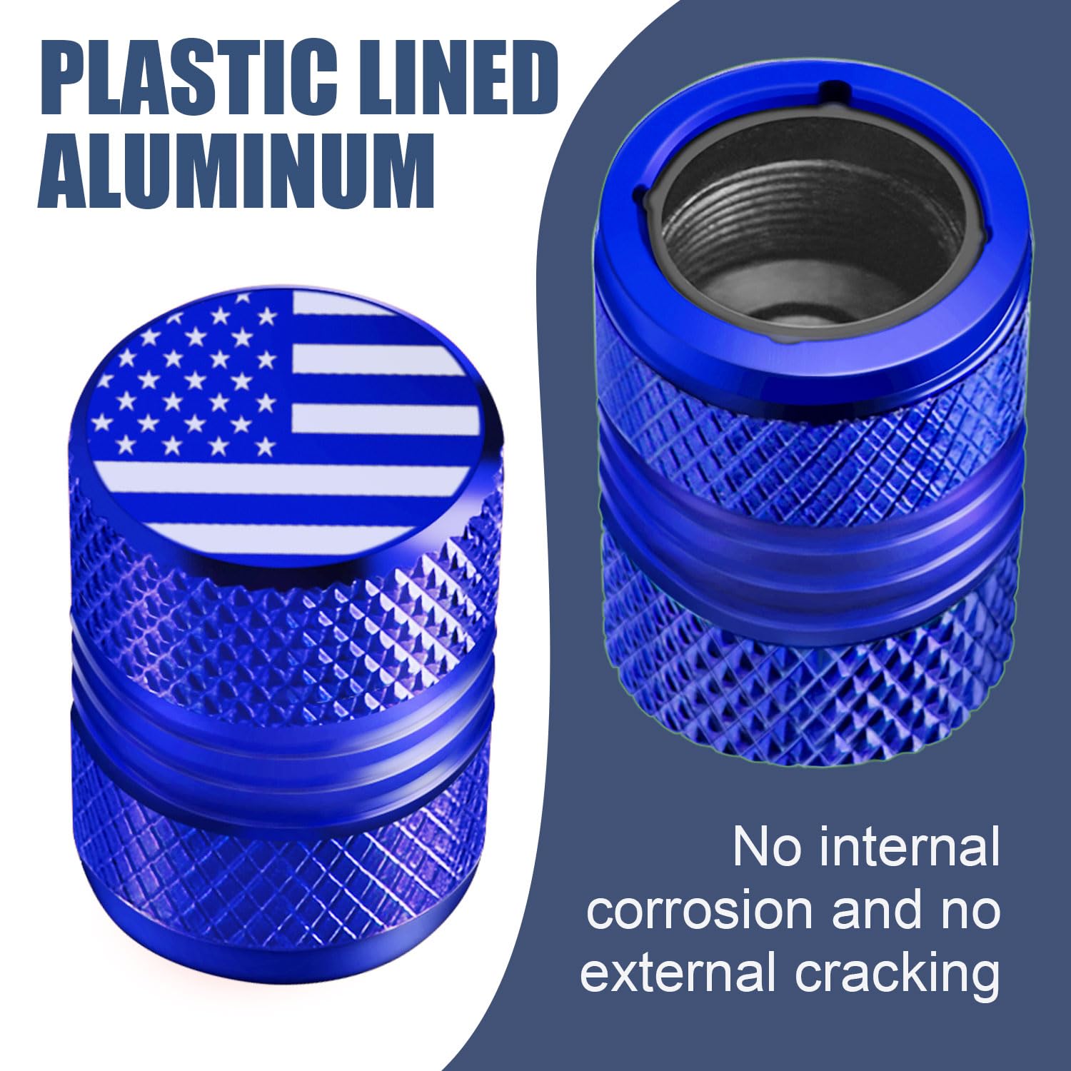Tire Valve Stem Caps - 4 Pack Anti-Corrosion Premium Anodized Alloy Tyre Air Valve Caps American Flag For Car Suv Bike Blue