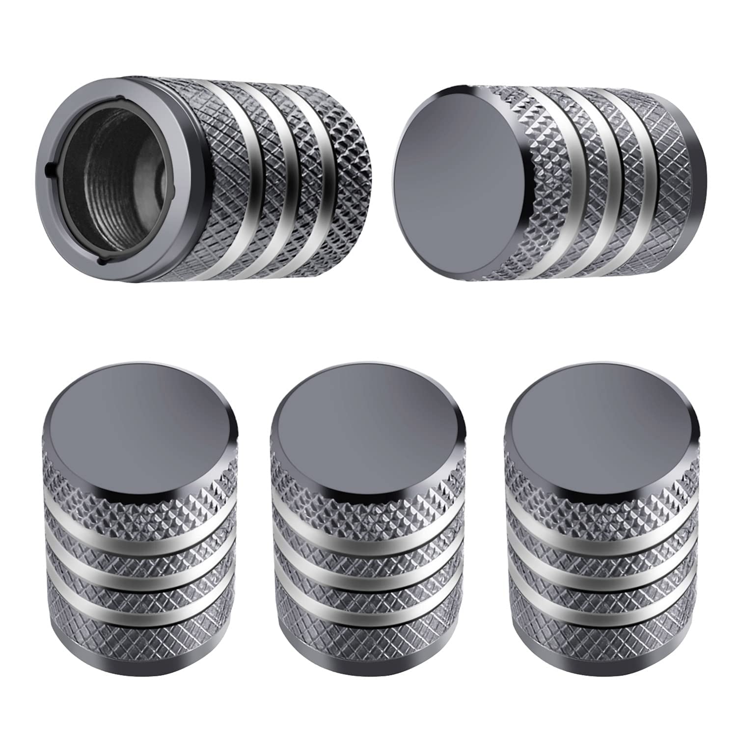 Tire Valve Stem Cap Cover - (5 Pack) Tire Air Caps Metal With Plastic Liner Corrosion Resistant Leak-Proof For Car Truck Motorcycle Suv And Bike Grey