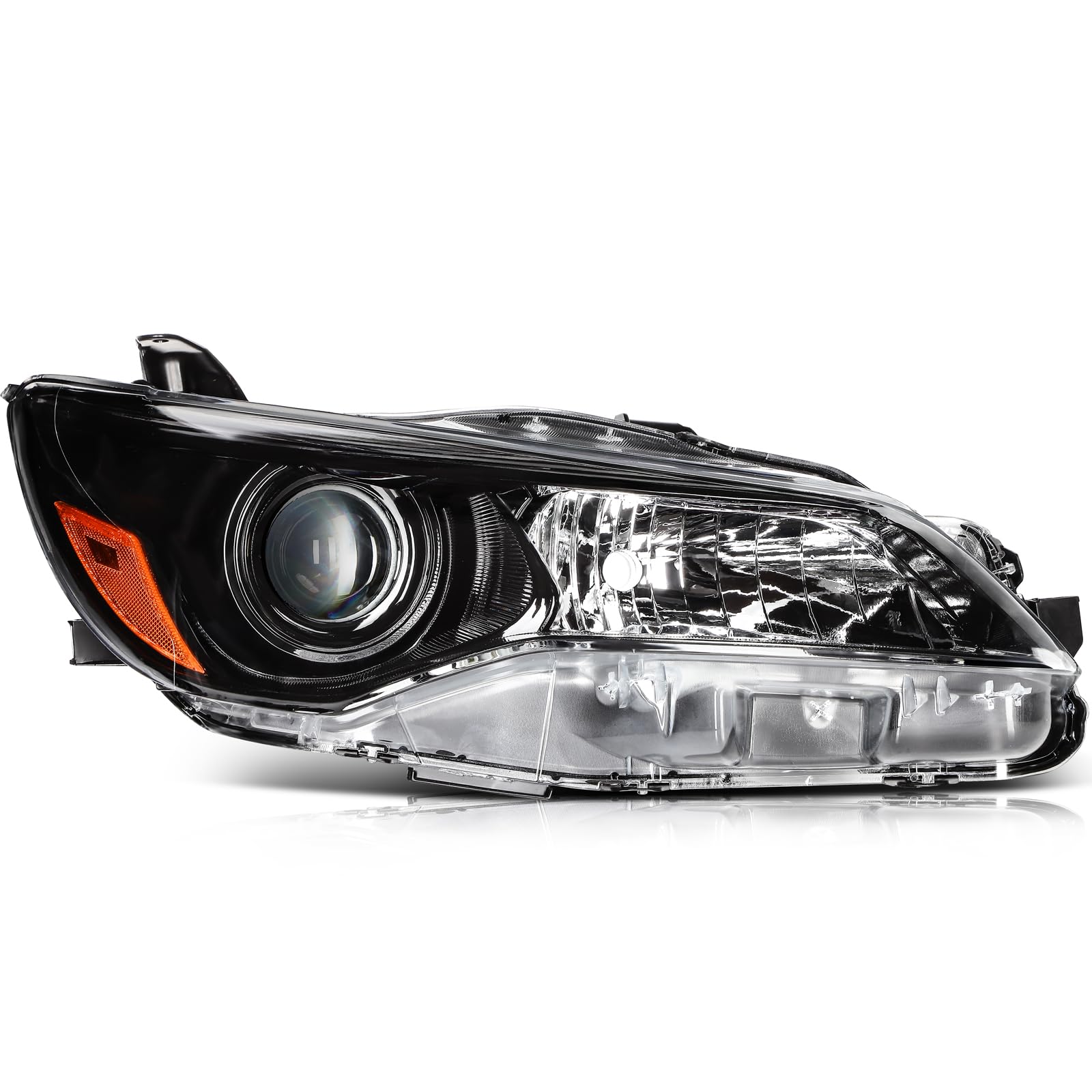 Headlight Assembly Fit For Toyota Camry 2015-2017 Black Housing Amber Reflector Clear Lens Driver and Passenger Side 8111006C70 
