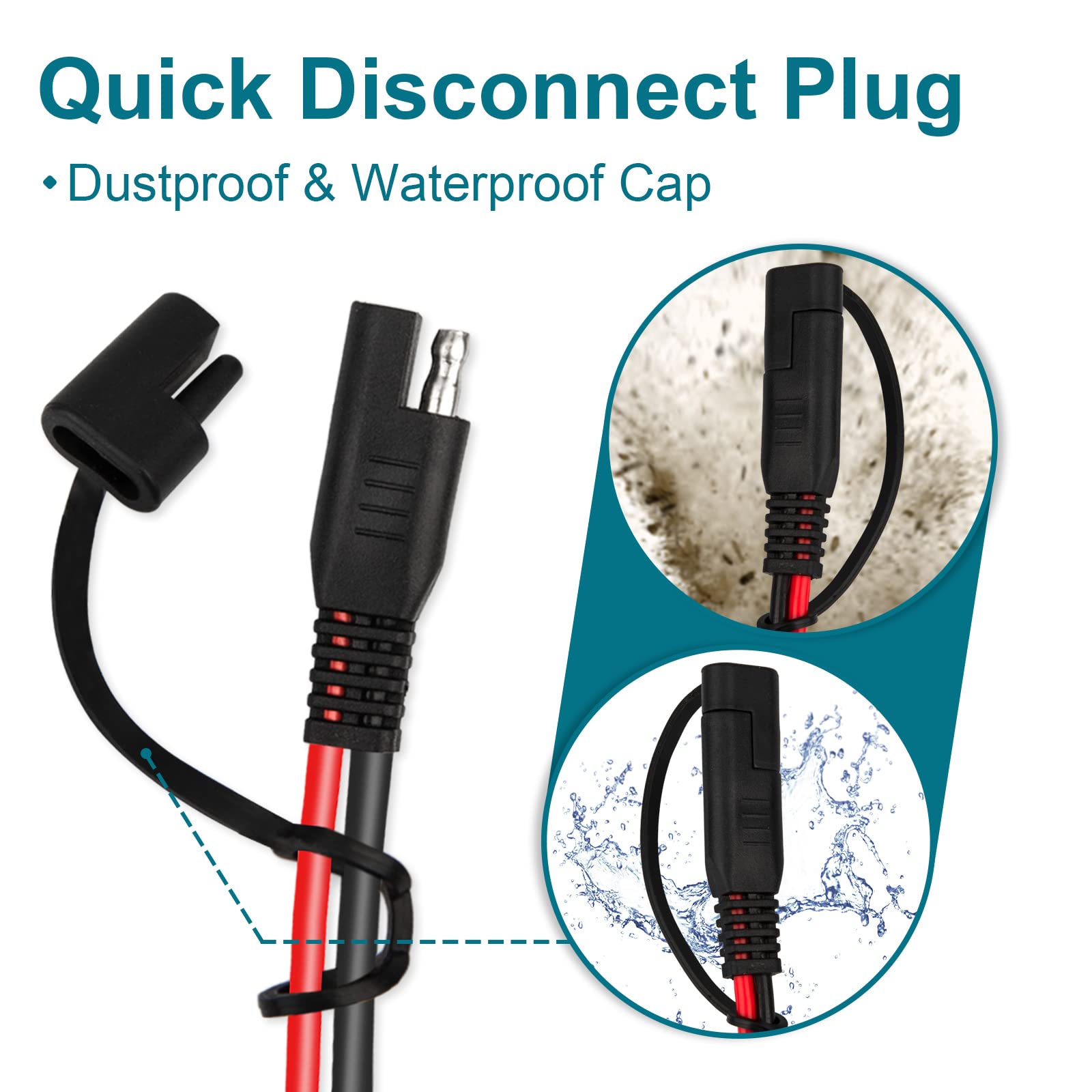 Mentbery 2Pcs Sae Extension Cable, 10Awg Sae Battery Connector, Ring Terminal Harness Accessory Cable