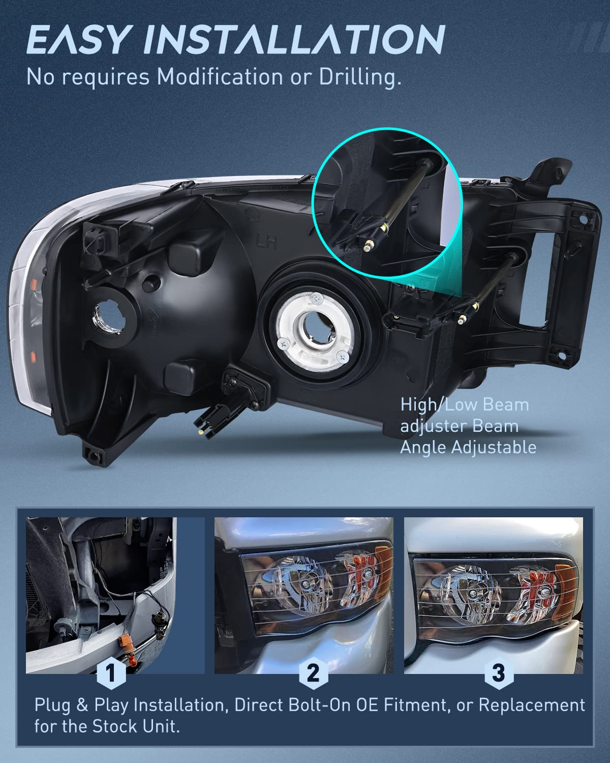 Nilight Headlights For 2002 2003 2004 2005 Ram 1500 2500 3500 Truck,Headlight Assembly Set Driver And Passenger,Headlamp Replace