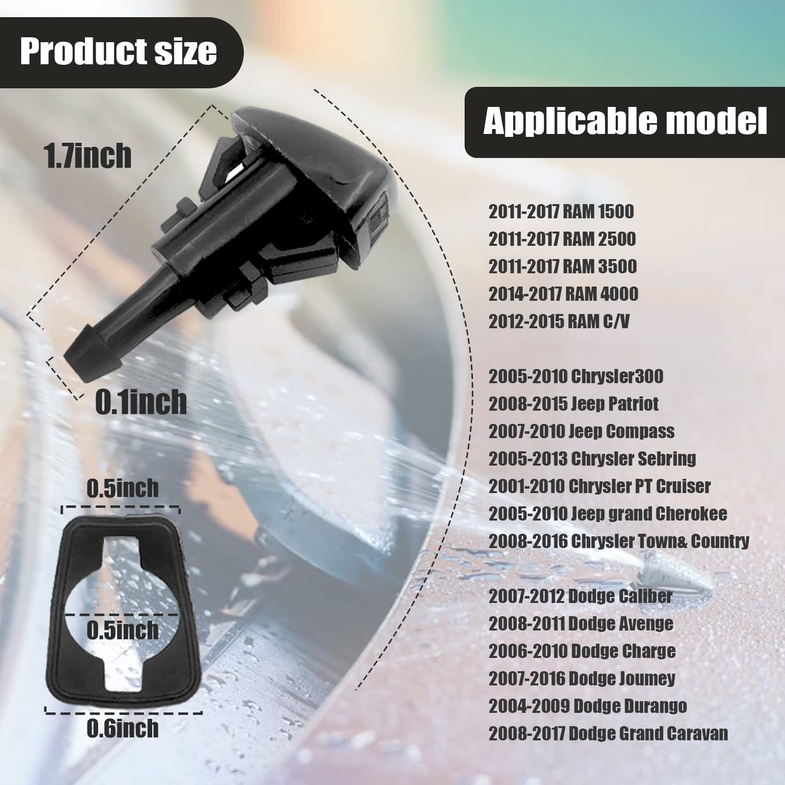 Windshield Washer Hose Kit, 2M Washer Fluid Hose+3 Pcs Hose Connectors+4 Fan Nozzles+4 Rubber Gaskets +30 Pcs Cap Heat Insulation Clips, Connect Car Water Pump And Nozzles, Suitable For Most Car