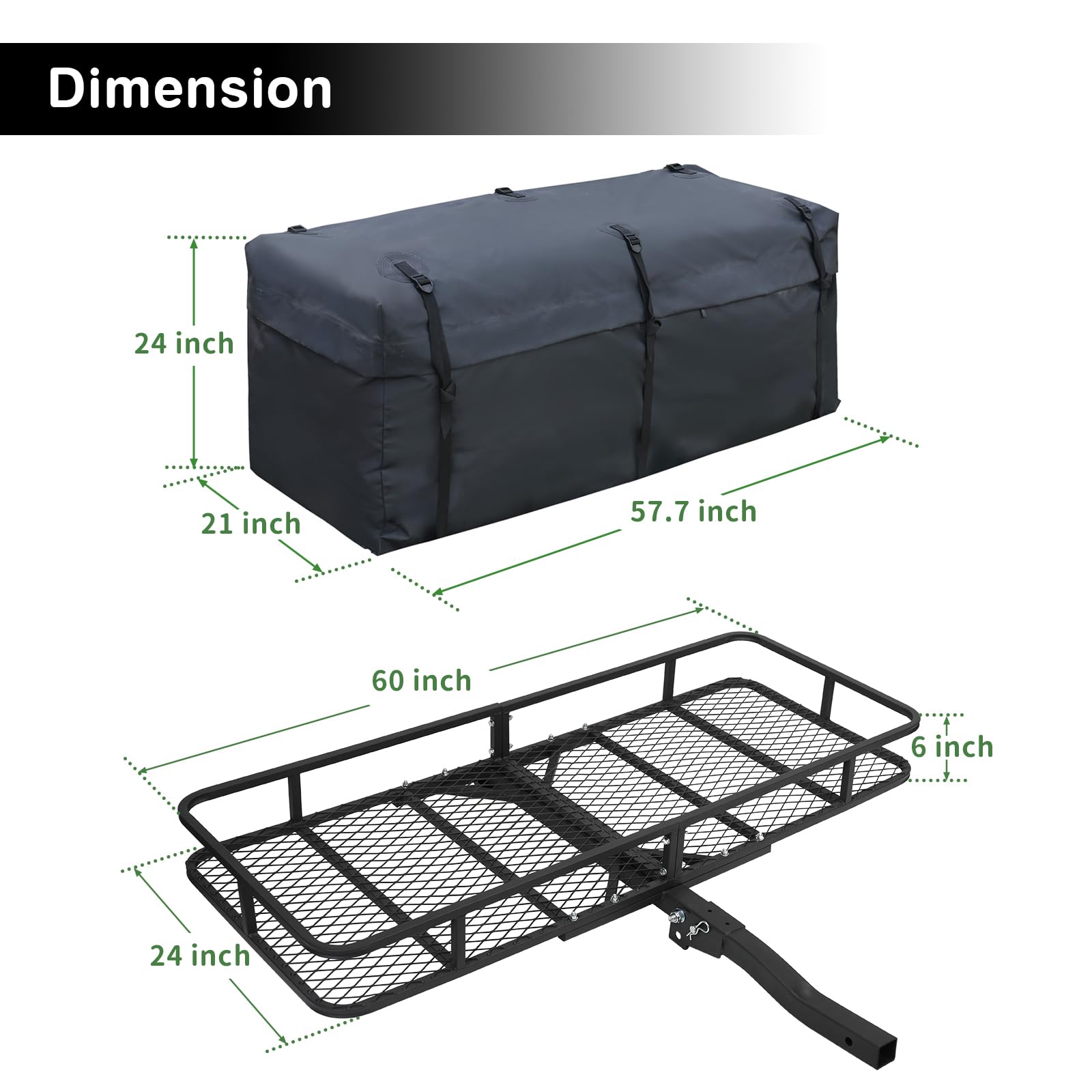 Leader Accessories Trailer Hitch Cargo Carrier Rack With Bag, 60''X24''X6'' Folding Hitch Mount Vehicle Carrier Basket For Suv,
