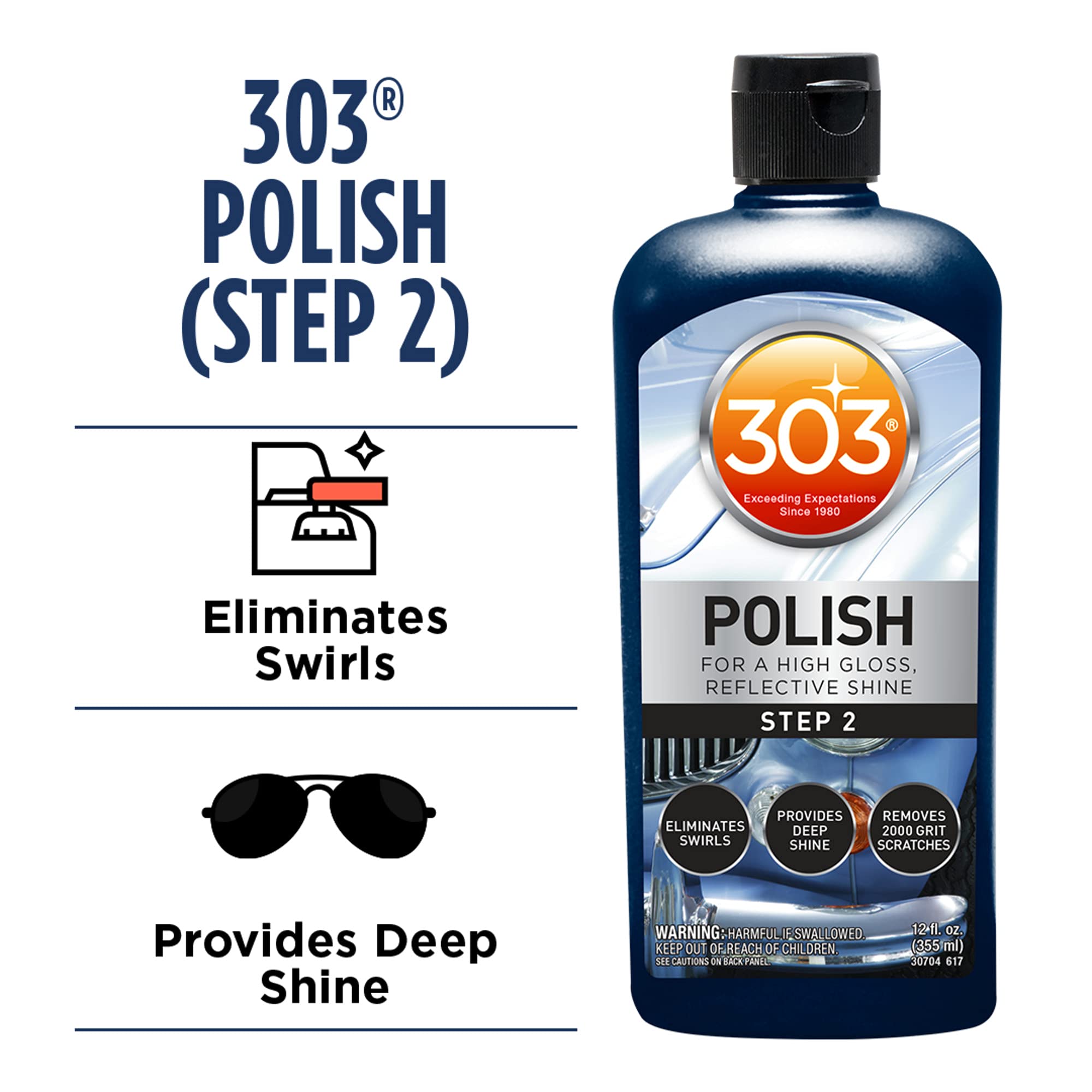 303 Polish - For High Gloss, Reflective Shine - Eliminates Swirls - Provides Deep Shine To Paint - Removes 2000 Grit Scratches (