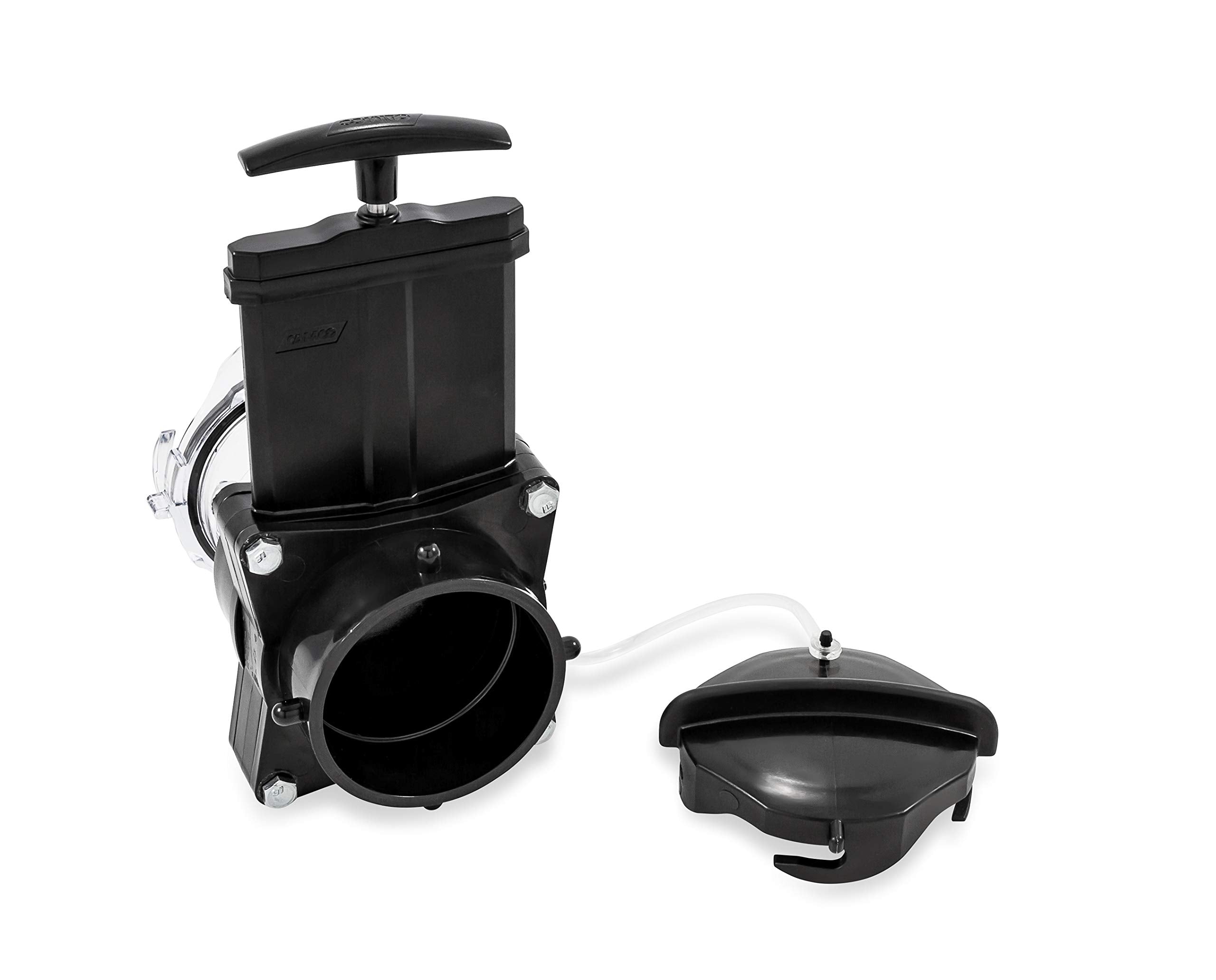 Camco Camper/Rv Gate Valve With Built-In Clear Adapter | Features 3.5-Inch Long Clear Adapter, 4 Bayonet Prongs, And Fits 3-Inch