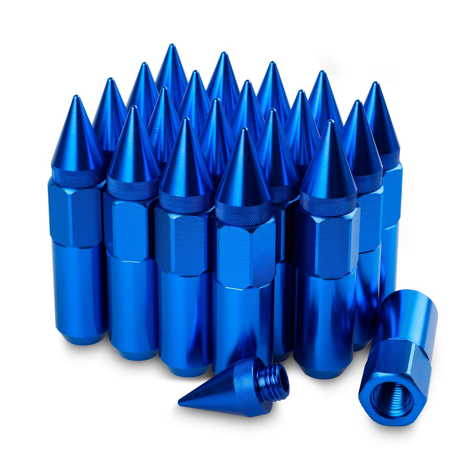 M12X1.5 Spikes Nuts for Rims Aluminum Extended Tuner Lug Nuts 20PCS 60MM (Blue)