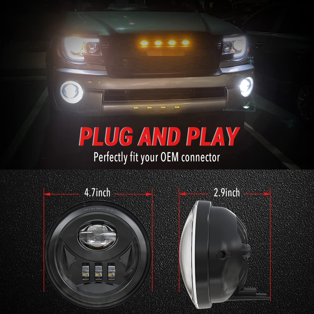 GXENOGO LED Fog Light Assembly for Tacoma 2005-2011, Solara 2004-2006, Sequoia 2008-2015, Tundra 2007