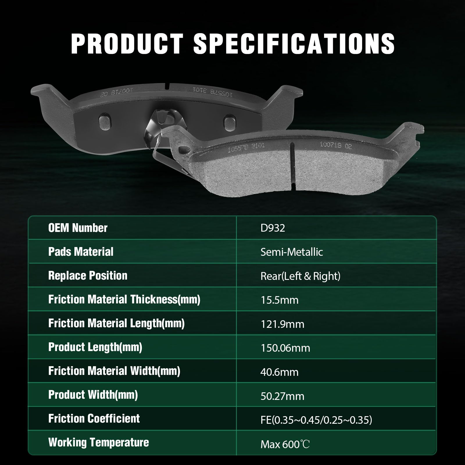 Automuto 4Pcs Rear Semi-Metallic Disc Brake Pads Set D932 For Ford Crown Victoria Ranger For Lincoln Town Car For Mazda B2300 Fo