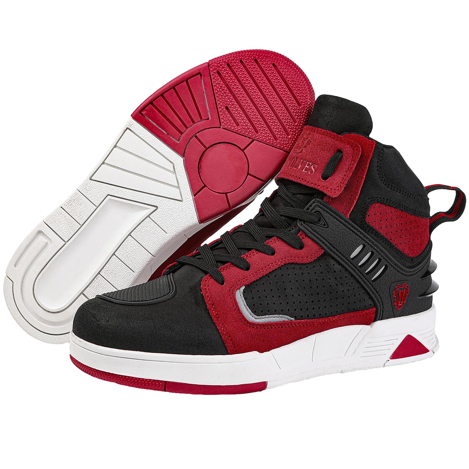 Bofucn Motorcycle Leather Boots,Street Riding Shoes,Anti-Slip Side Zipper Shoes For Men And Women (Black/Red, Adult, 5 Men/6 Wom